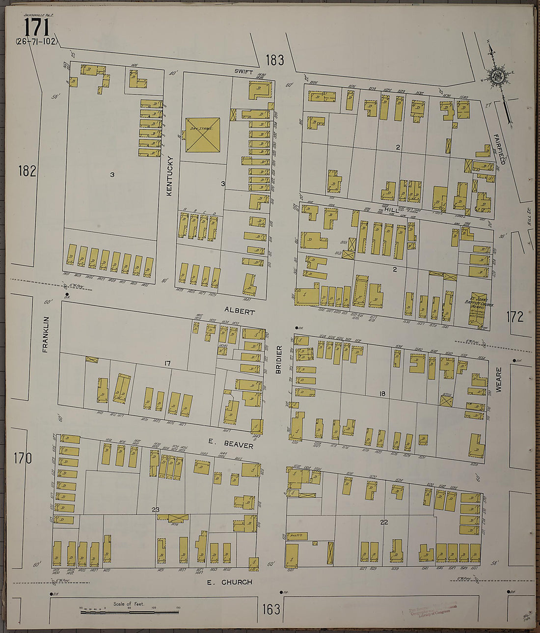 This old map of Jacksonville, Duval County, Florida was created by Sanborn Map Company in 1913