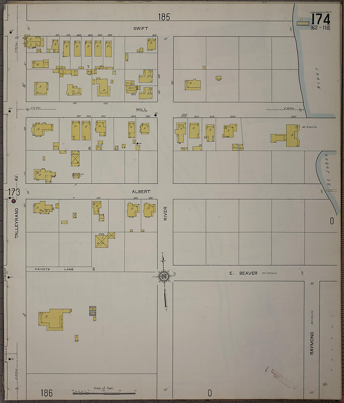 This old map of Jacksonville, Duval County, Florida was created by Sanborn Map Company in 1913