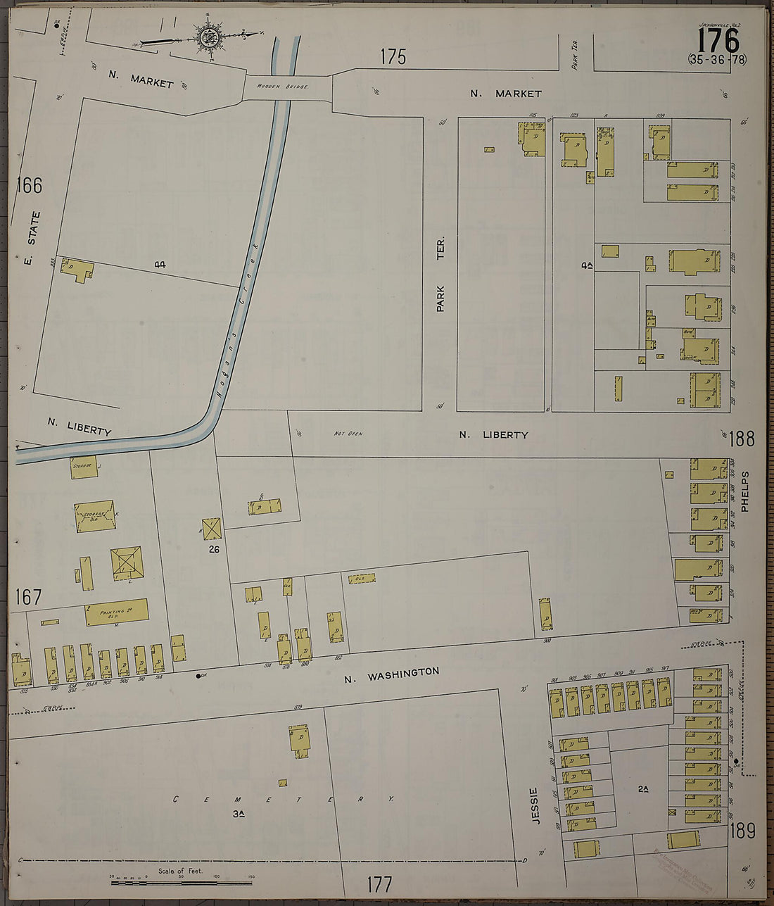 This old map of Jacksonville, Duval County, Florida was created by Sanborn Map Company in 1913