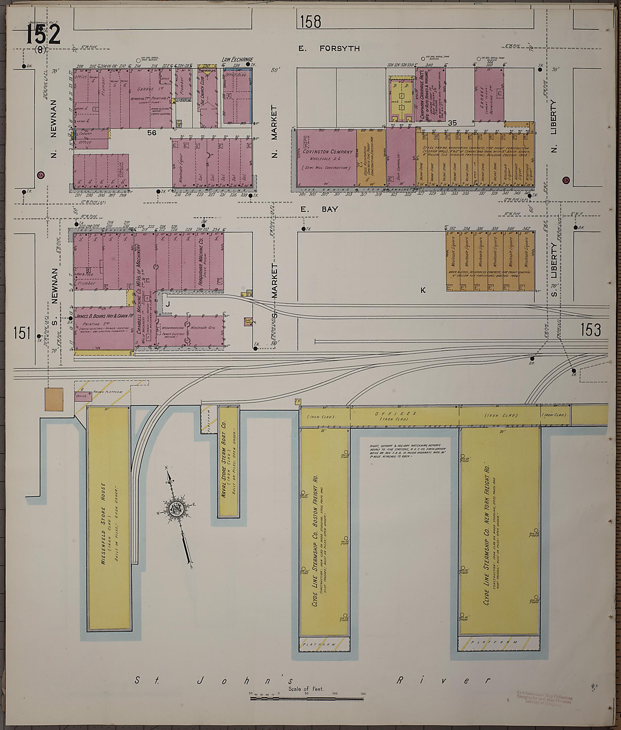 This old map of Jacksonville, Duval County, Florida was created by Sanborn Map Company in 1913
