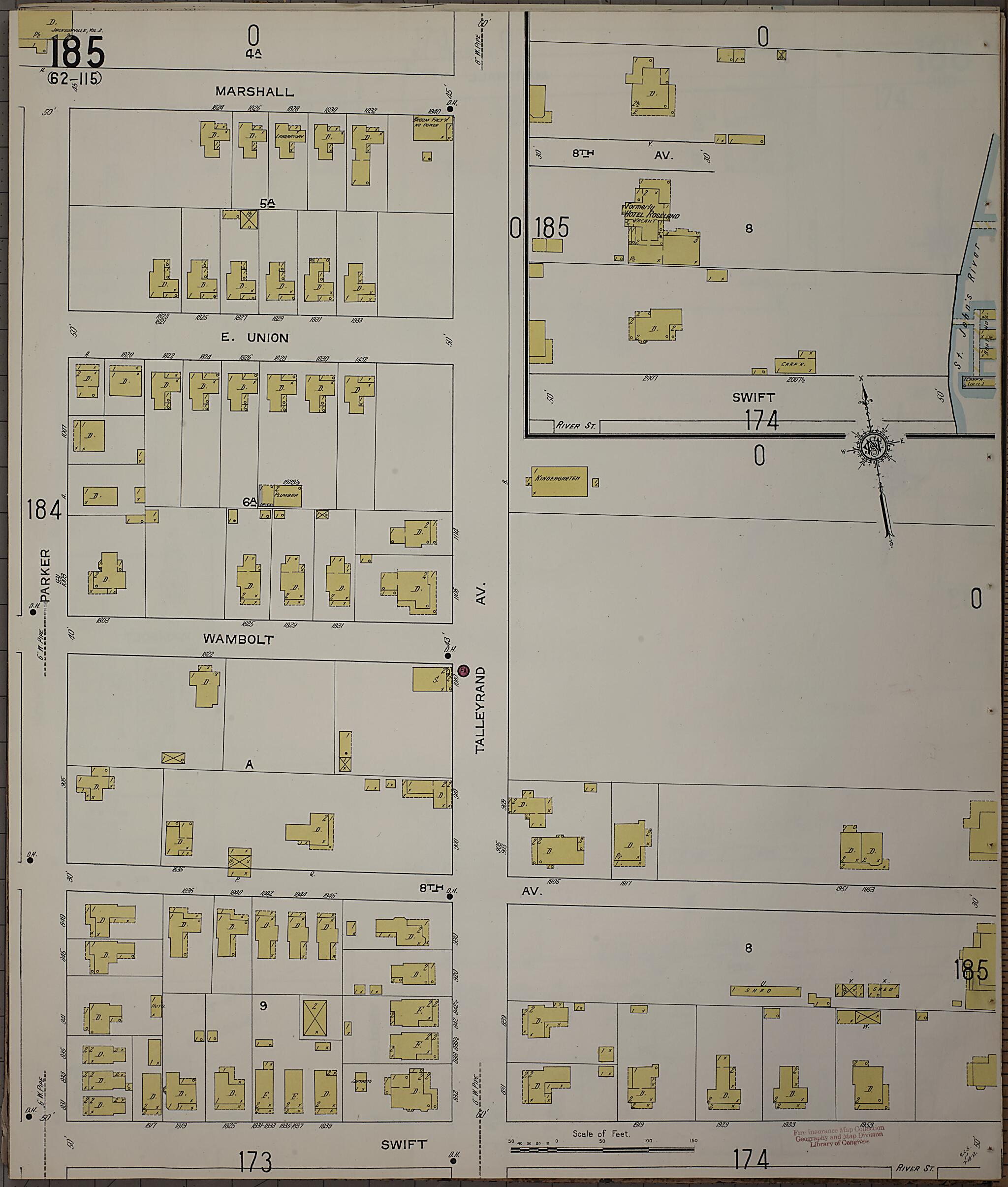 This old map of Jacksonville, Duval County, Florida was created by Sanborn Map Company in 1913