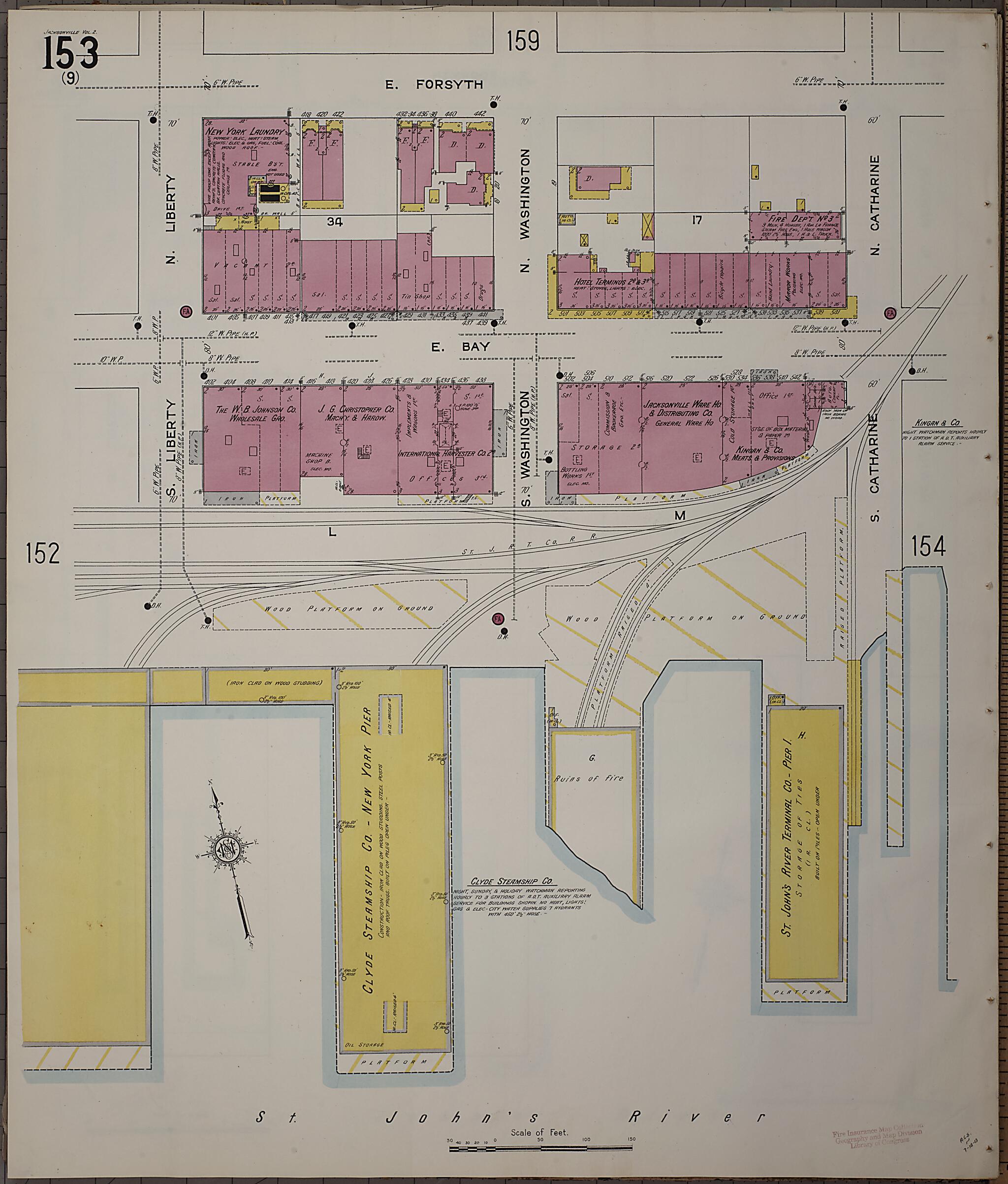 This old map of Jacksonville, Duval County, Florida was created by Sanborn Map Company in 1913