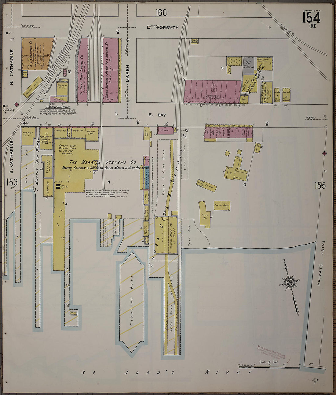This old map of Jacksonville, Duval County, Florida was created by Sanborn Map Company in 1913