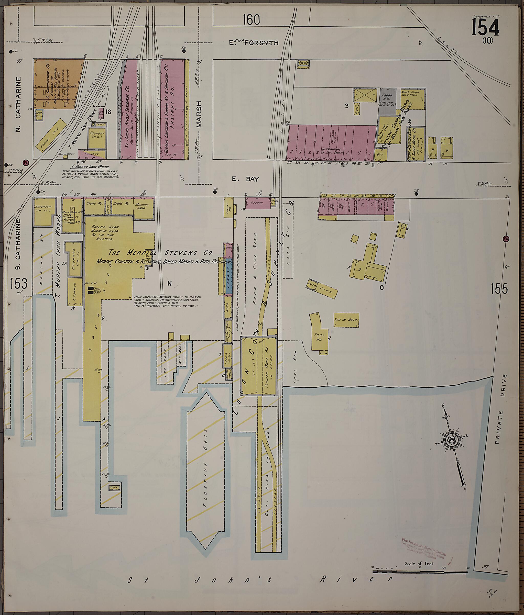 This old map of Jacksonville, Duval County, Florida was created by Sanborn Map Company in 1913