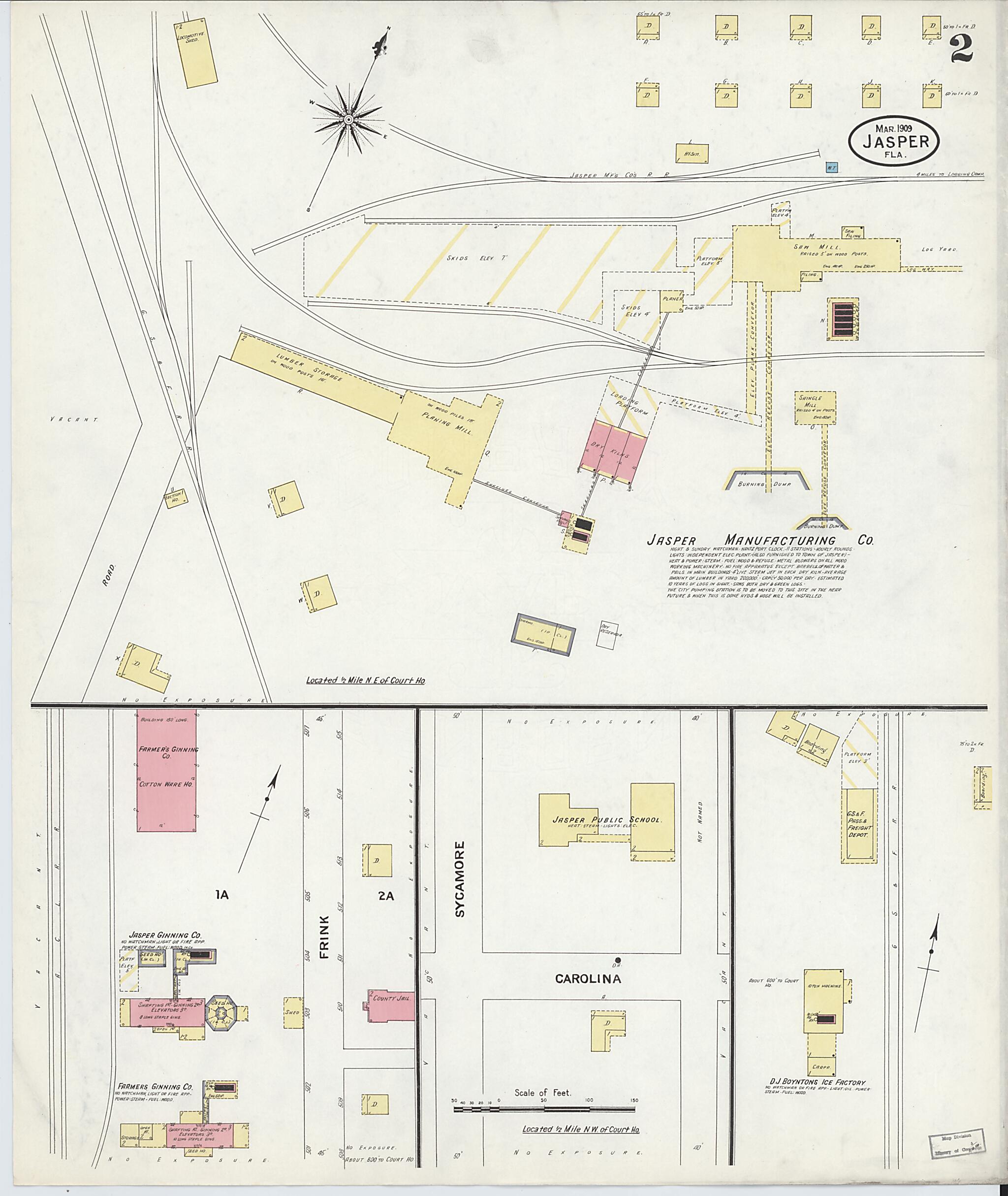This old map of Jasper, Hamilton County, Florida was created by Sanborn Map Company in 1909
