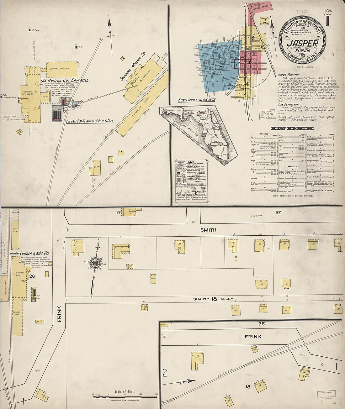 This old map of Jasper, Hamilton County, Florida was created by Sanborn Map Company in 1922