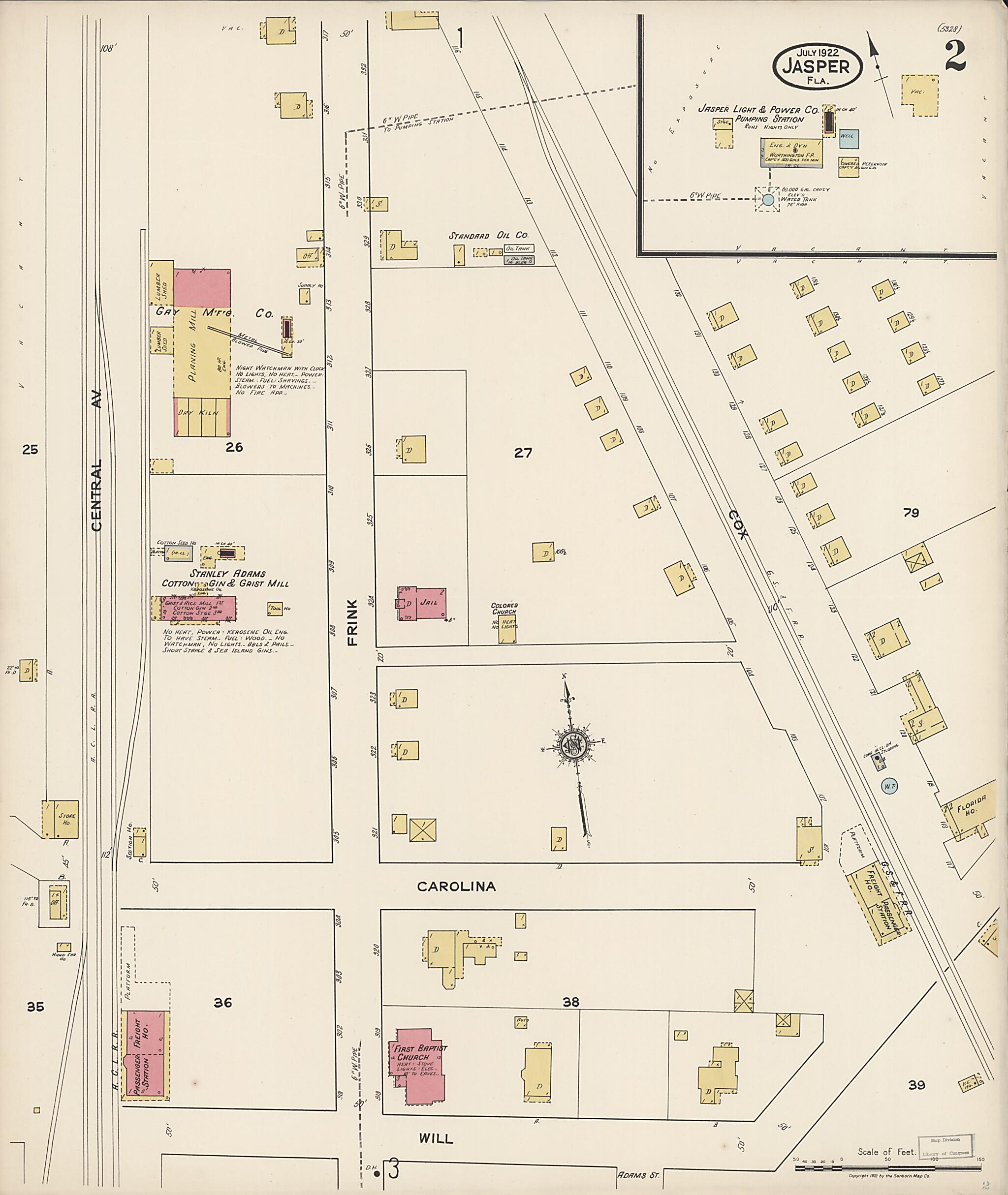 This old map of Jasper, Hamilton County, Florida was created by Sanborn Map Company in 1922