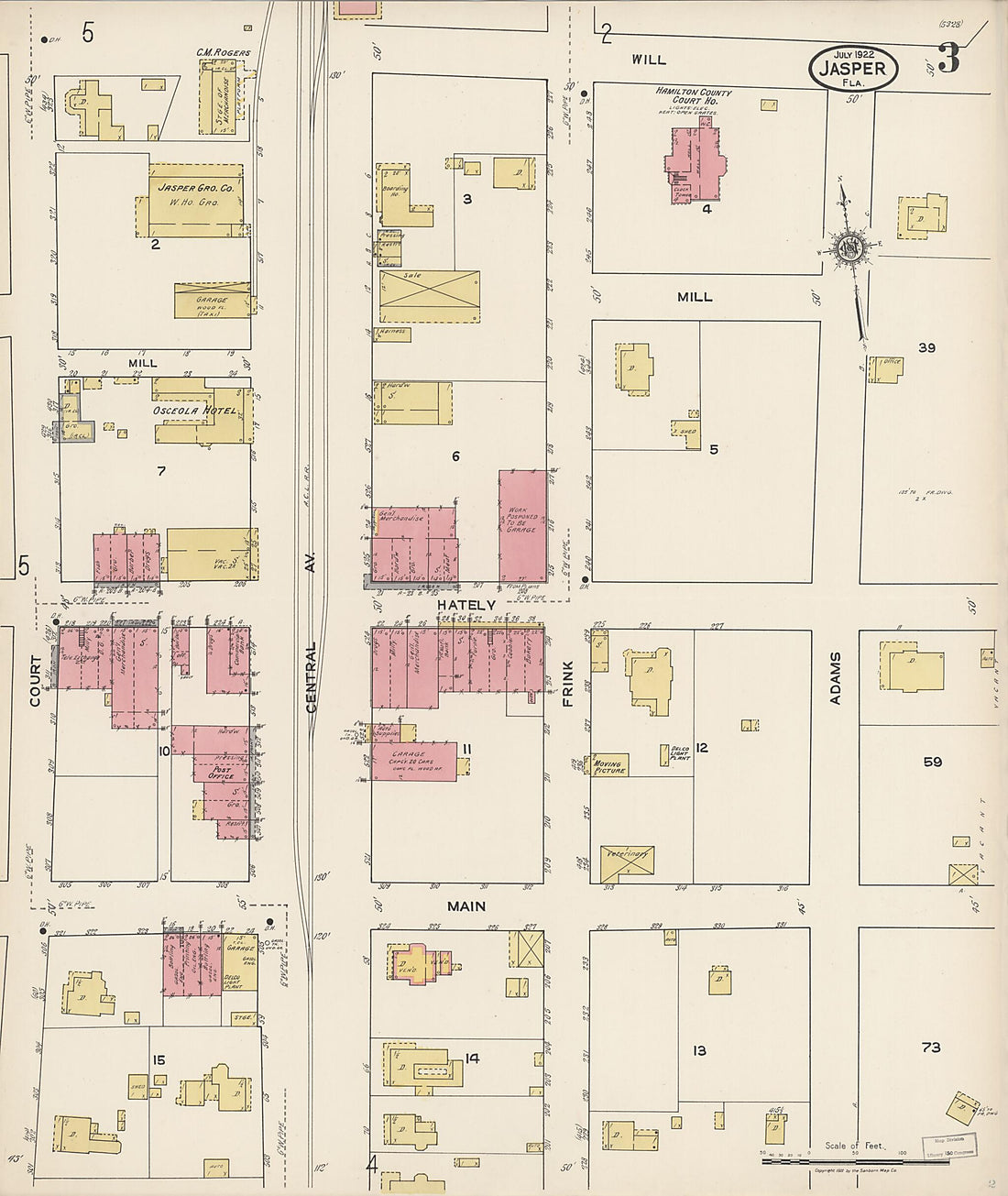 This old map of Jasper, Hamilton County, Florida was created by Sanborn Map Company in 1922