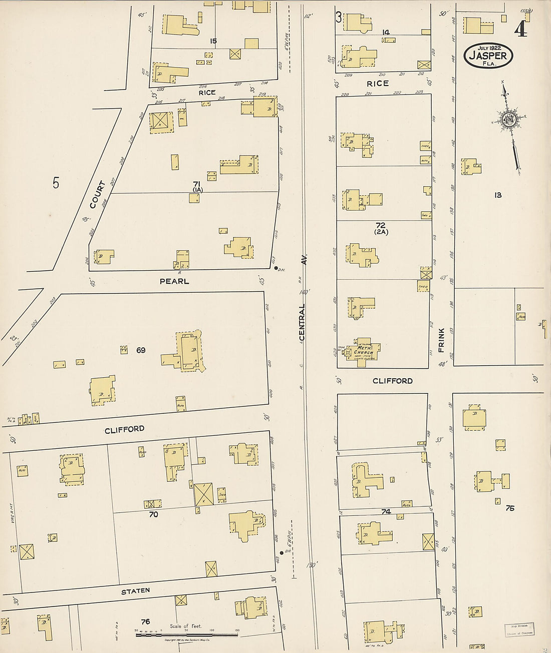 This old map of Jasper, Hamilton County, Florida was created by Sanborn Map Company in 1922