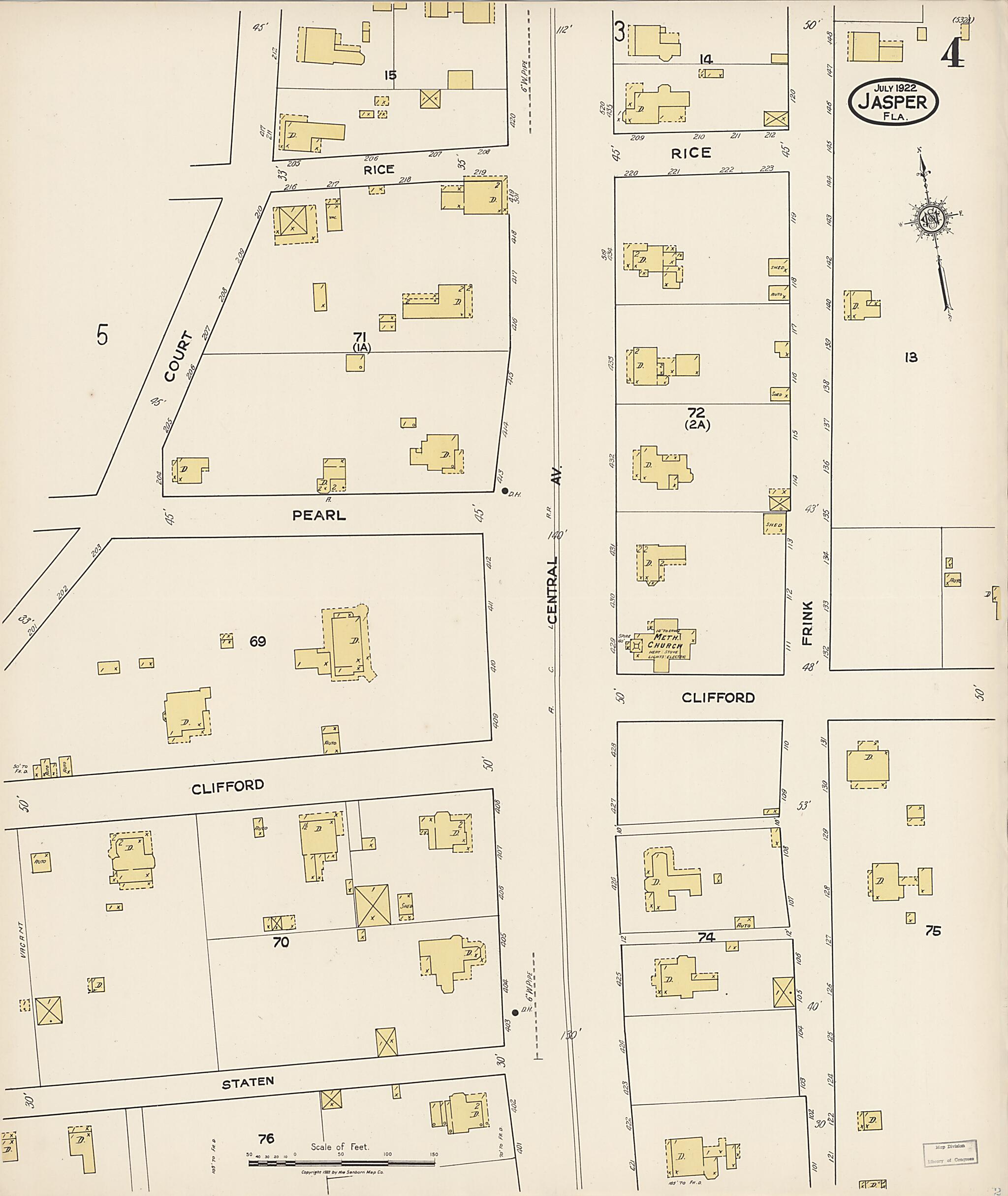 This old map of Jasper, Hamilton County, Florida was created by Sanborn Map Company in 1922