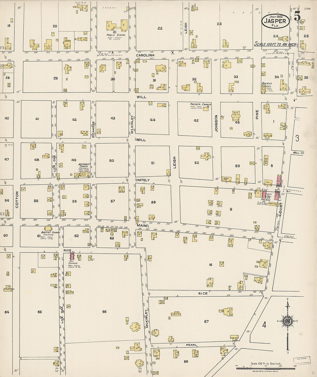 This old map of Jasper, Hamilton County, Florida was created by Sanborn Map Company in 1922