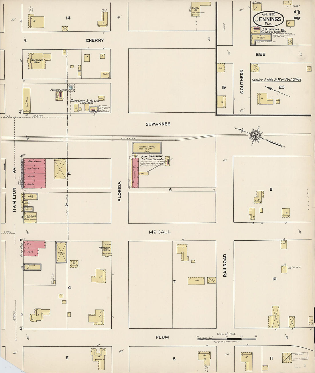 This old map of Jennings, Hamilton County, Florida was created by Sanborn Map Company in 1922