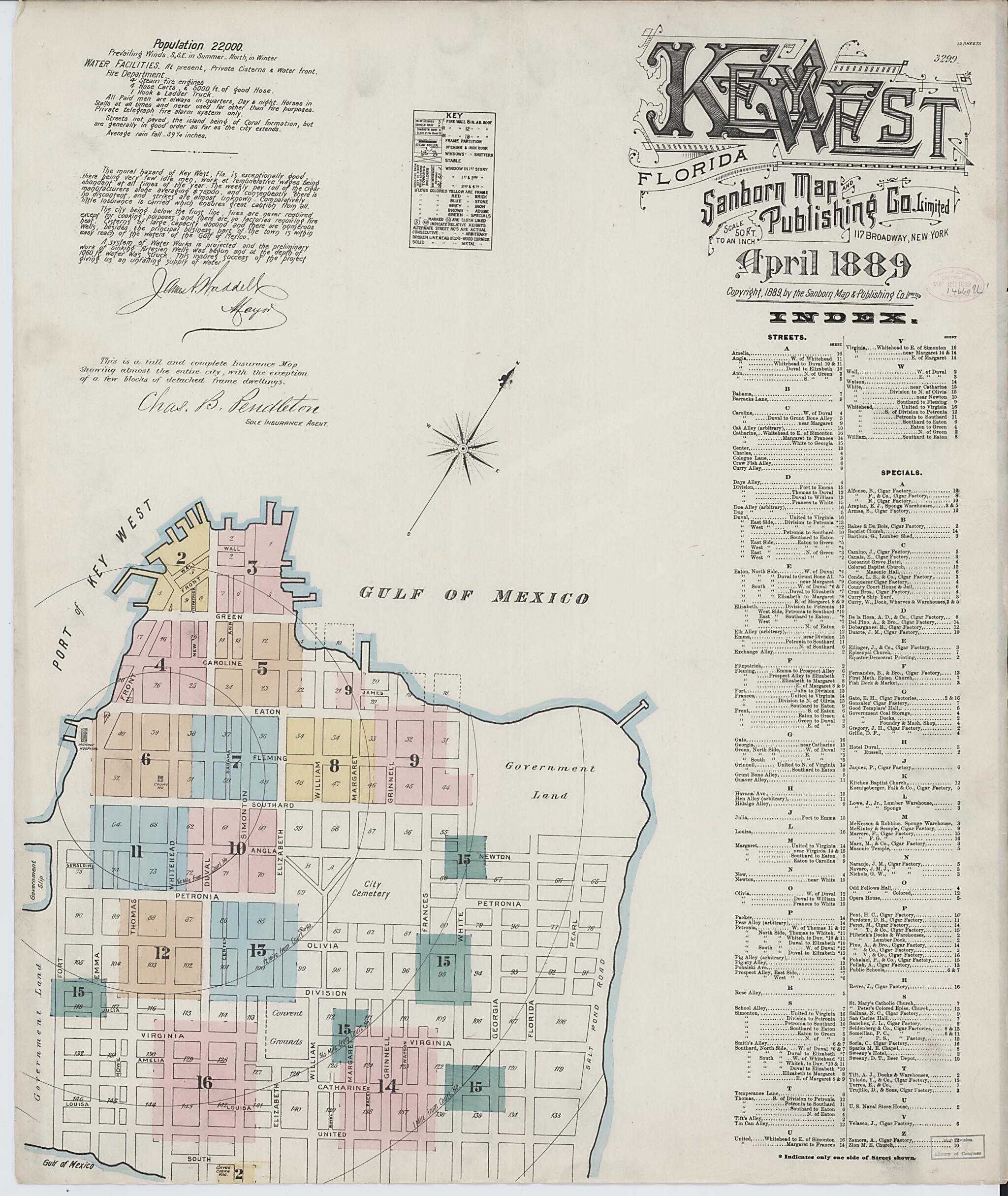 This old map of Key West, Monroe County, Florida was created by Sanborn Map Company in 1889