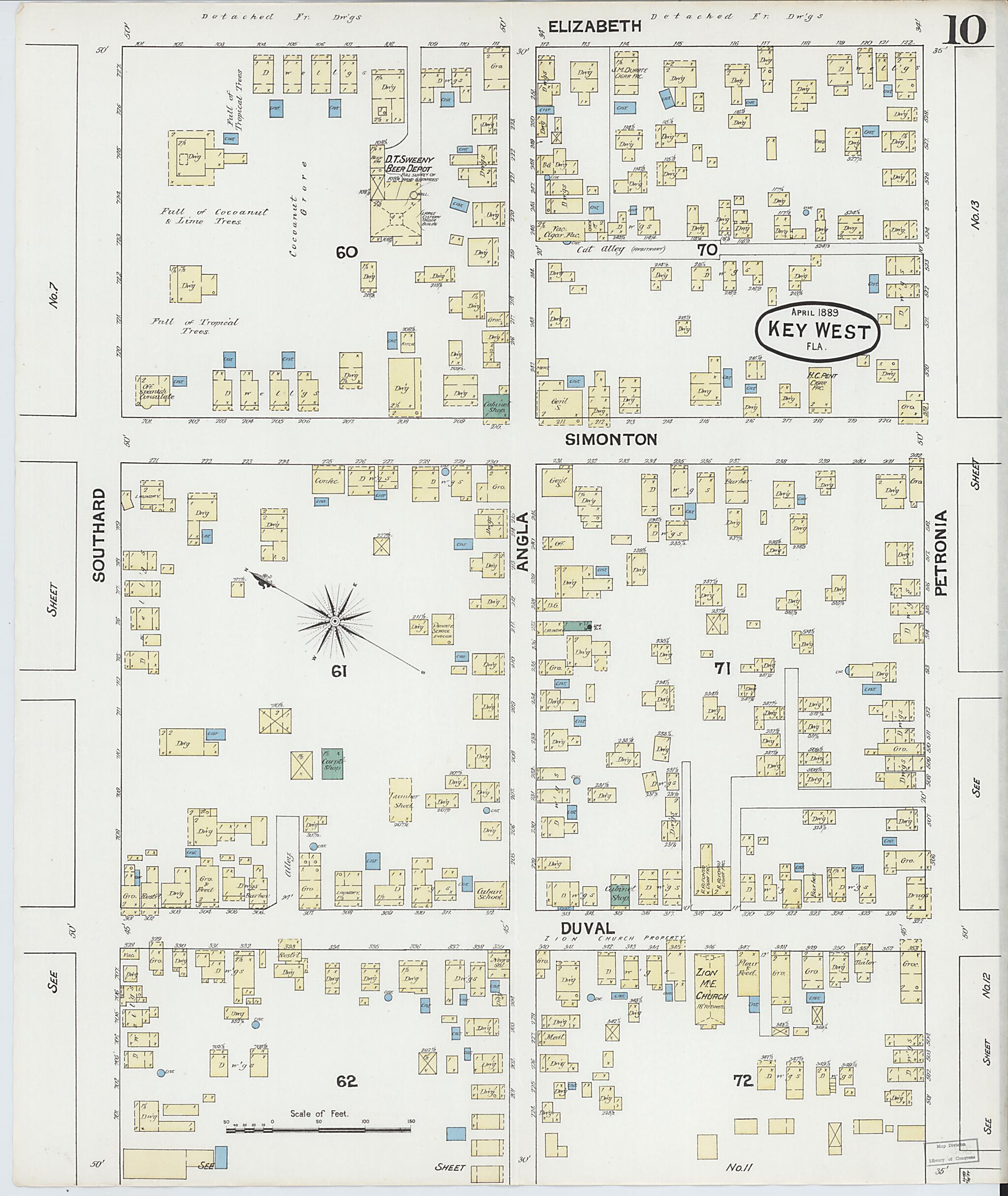 This old map of Key West, Monroe County, Florida was created by Sanborn Map Company in 1889