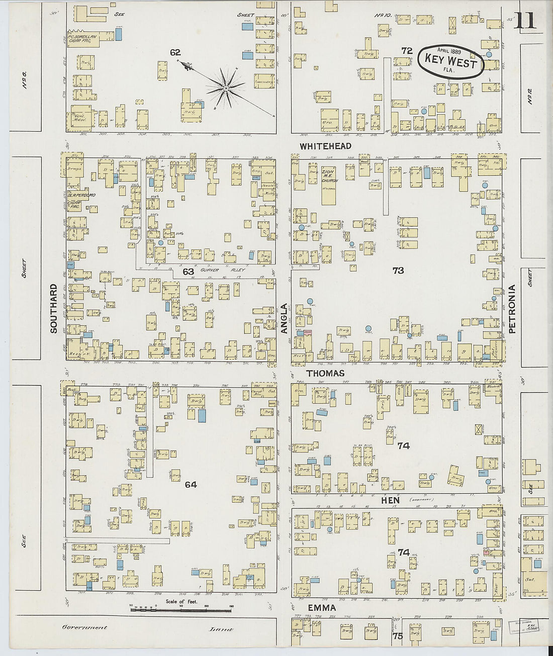 This old map of Key West, Monroe County, Florida was created by Sanborn Map Company in 1889