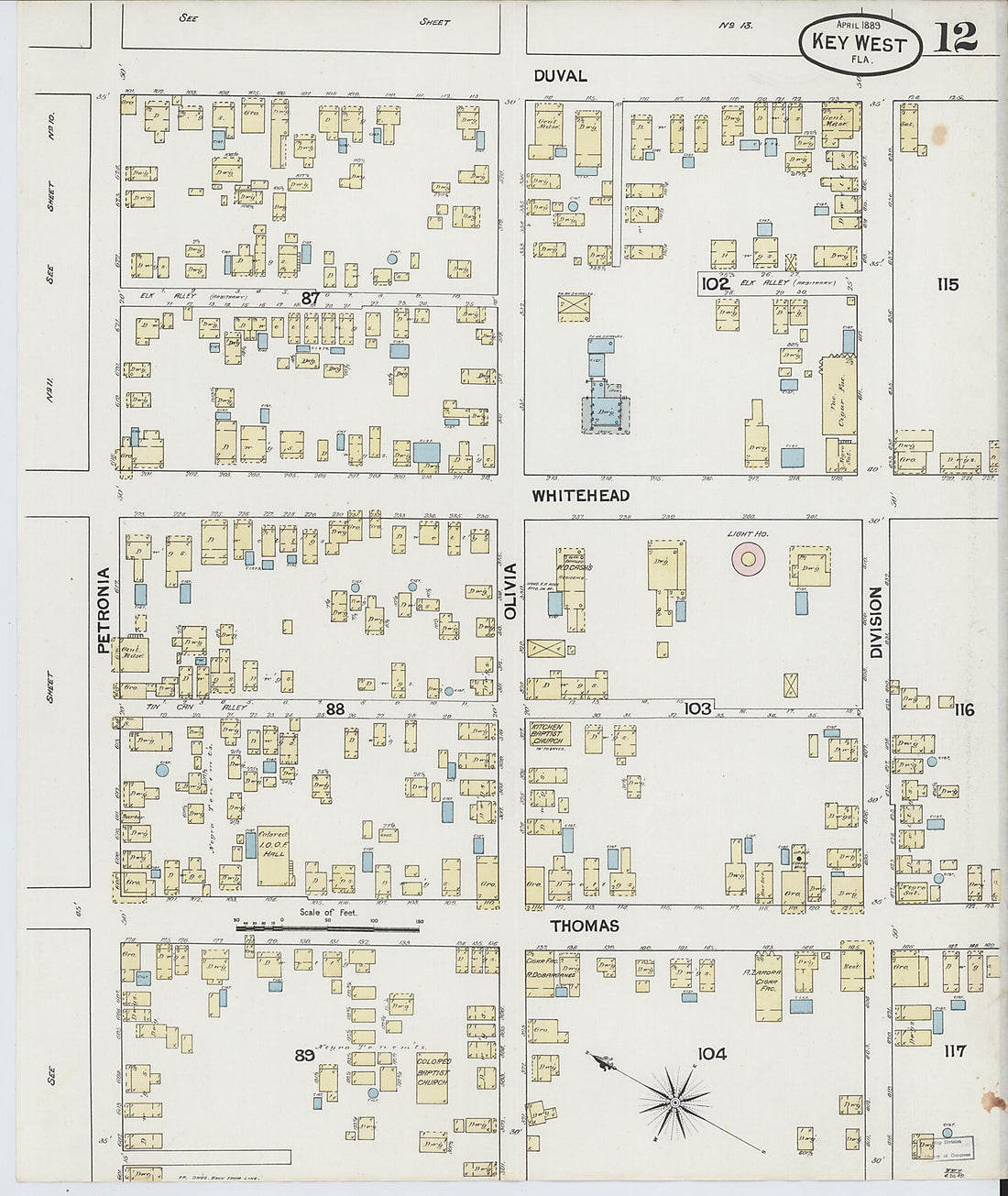This old map of Key West, Monroe County, Florida was created by Sanborn Map Company in 1889