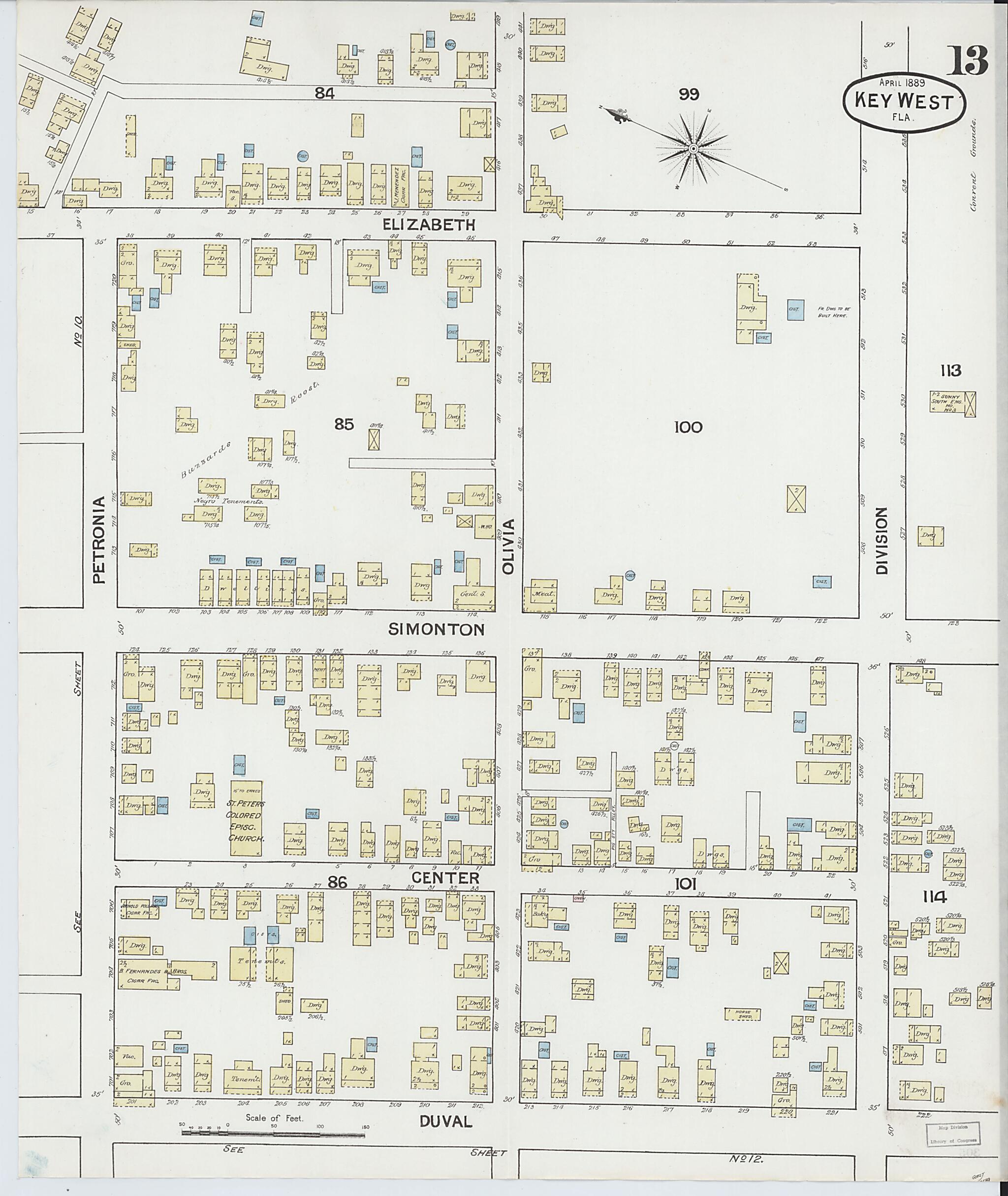 This old map of Key West, Monroe County, Florida was created by Sanborn Map Company in 1889