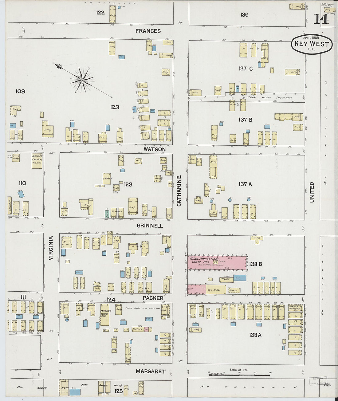 This old map of Key West, Monroe County, Florida was created by Sanborn Map Company in 1889