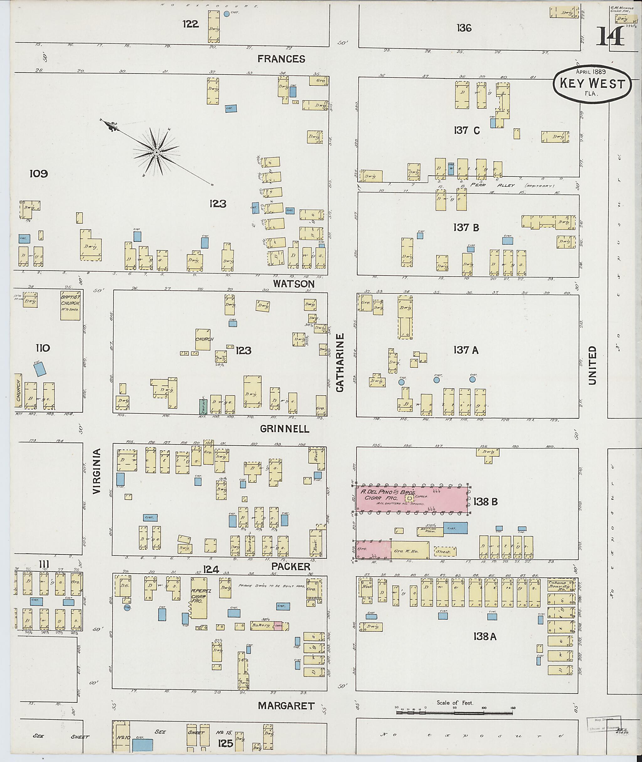 This old map of Key West, Monroe County, Florida was created by Sanborn Map Company in 1889