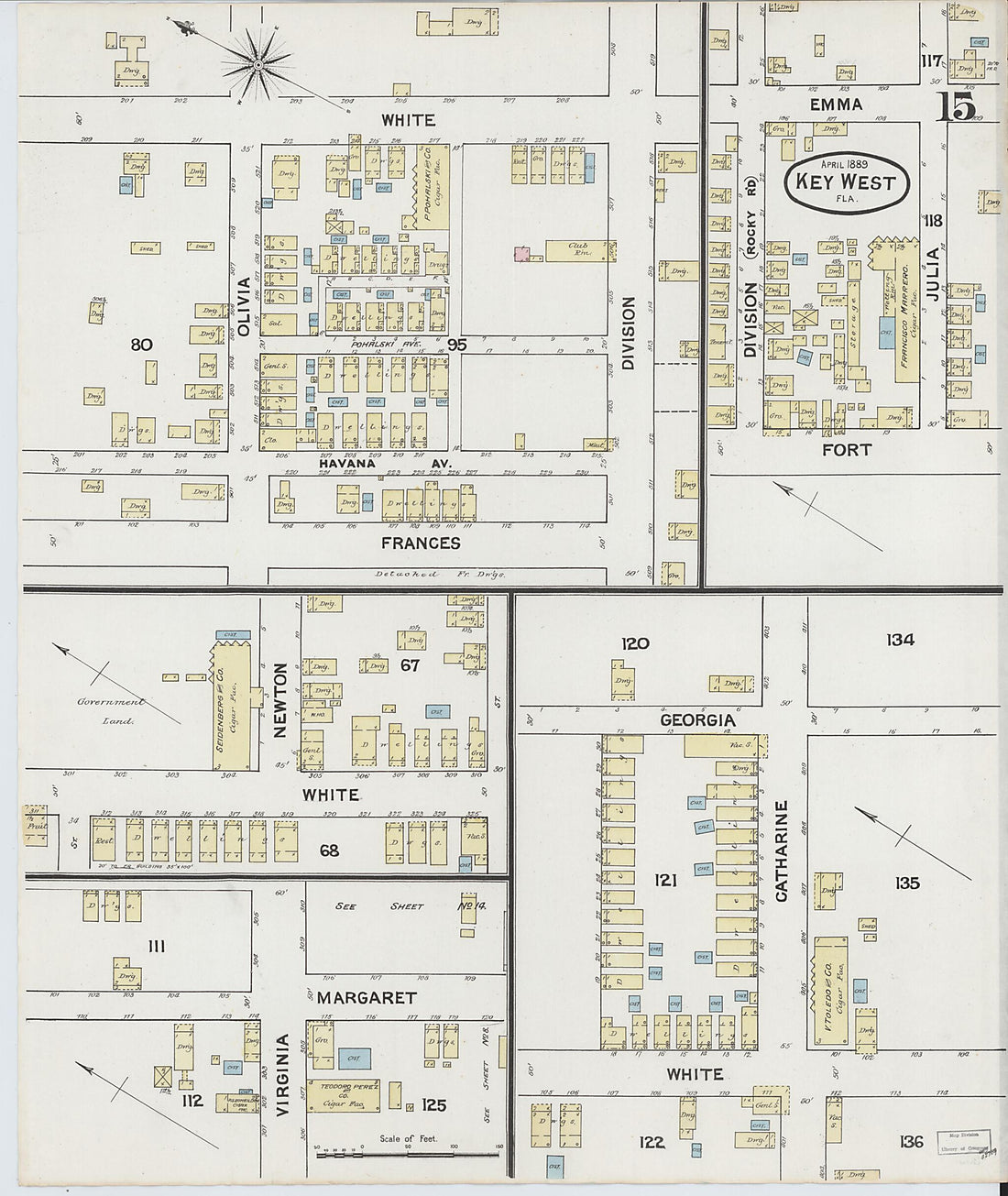 This old map of Key West, Monroe County, Florida was created by Sanborn Map Company in 1889