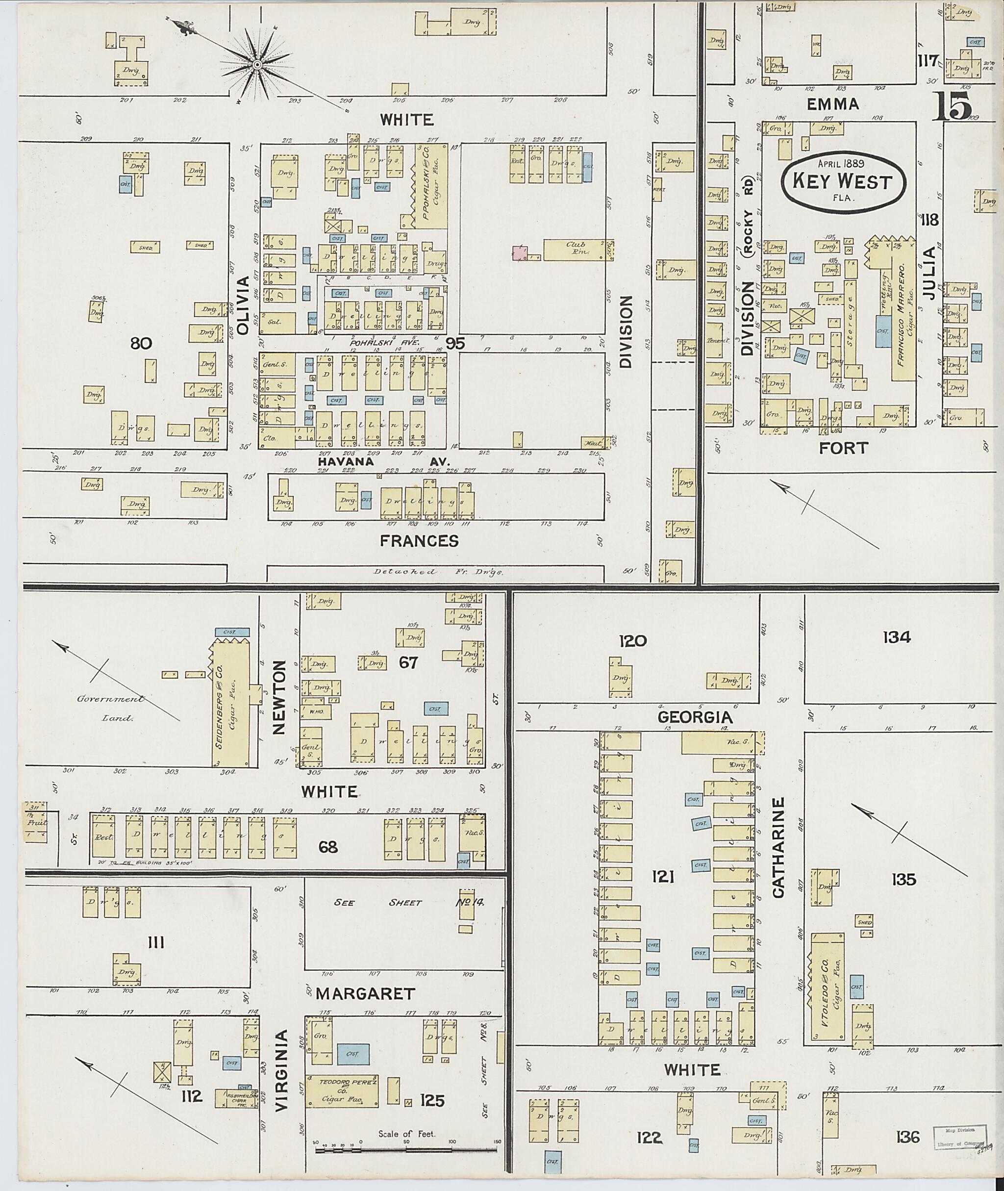 This old map of Key West, Monroe County, Florida was created by Sanborn Map Company in 1889
