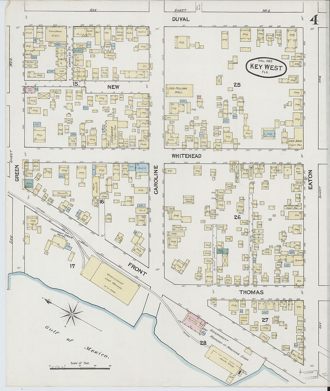 This old map of Key West, Monroe County, Florida was created by Sanborn Map Company in 1889