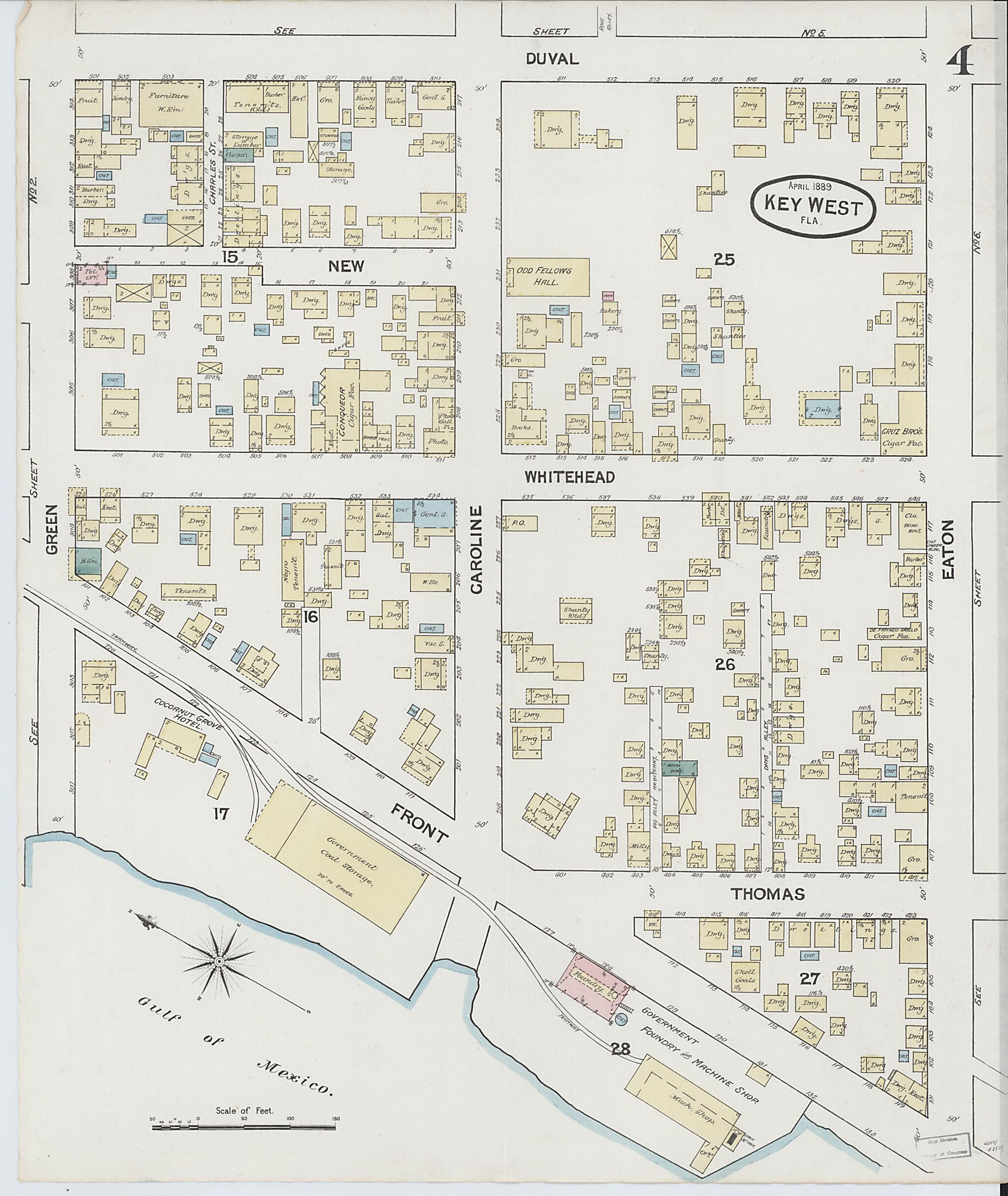 This old map of Key West, Monroe County, Florida was created by Sanborn Map Company in 1889