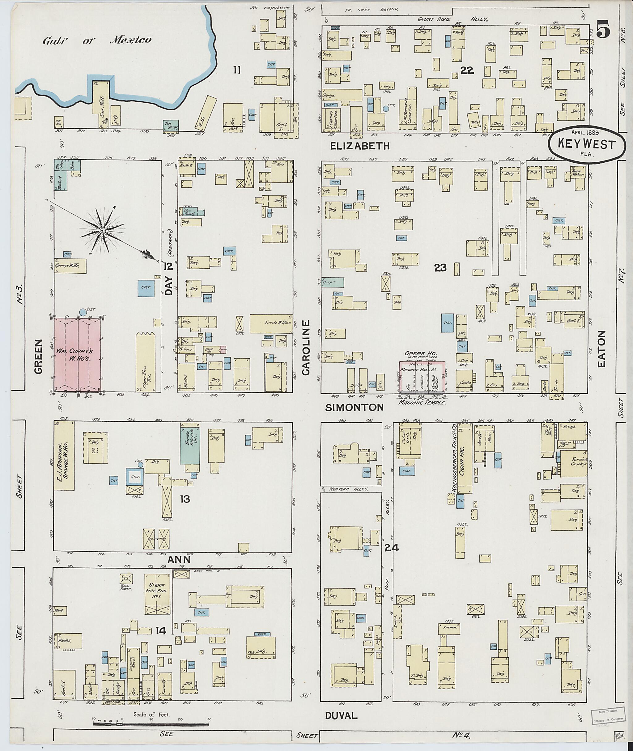 This old map of Key West, Monroe County, Florida was created by Sanborn Map Company in 1889
