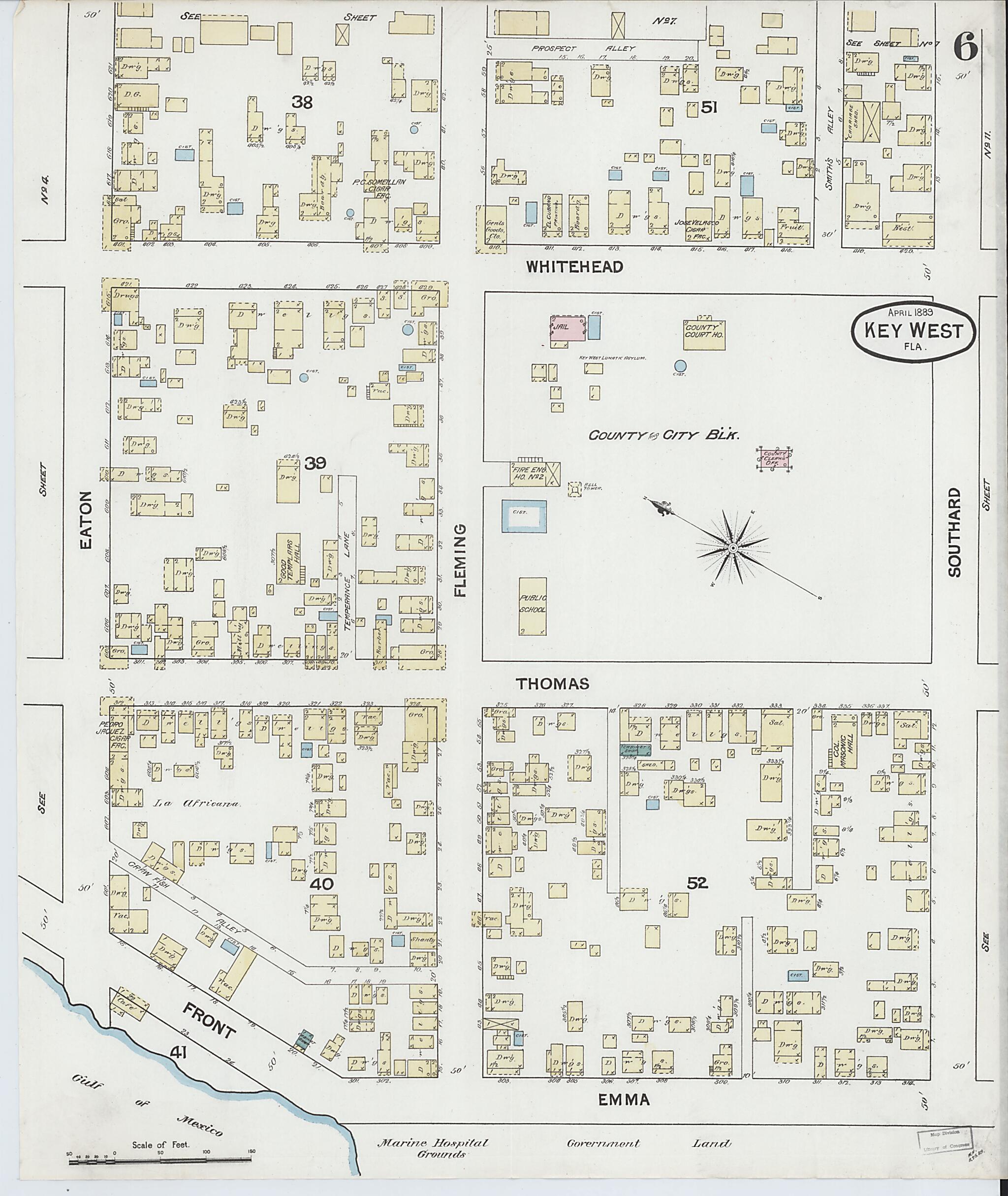This old map of Key West, Monroe County, Florida was created by Sanborn Map Company in 1889