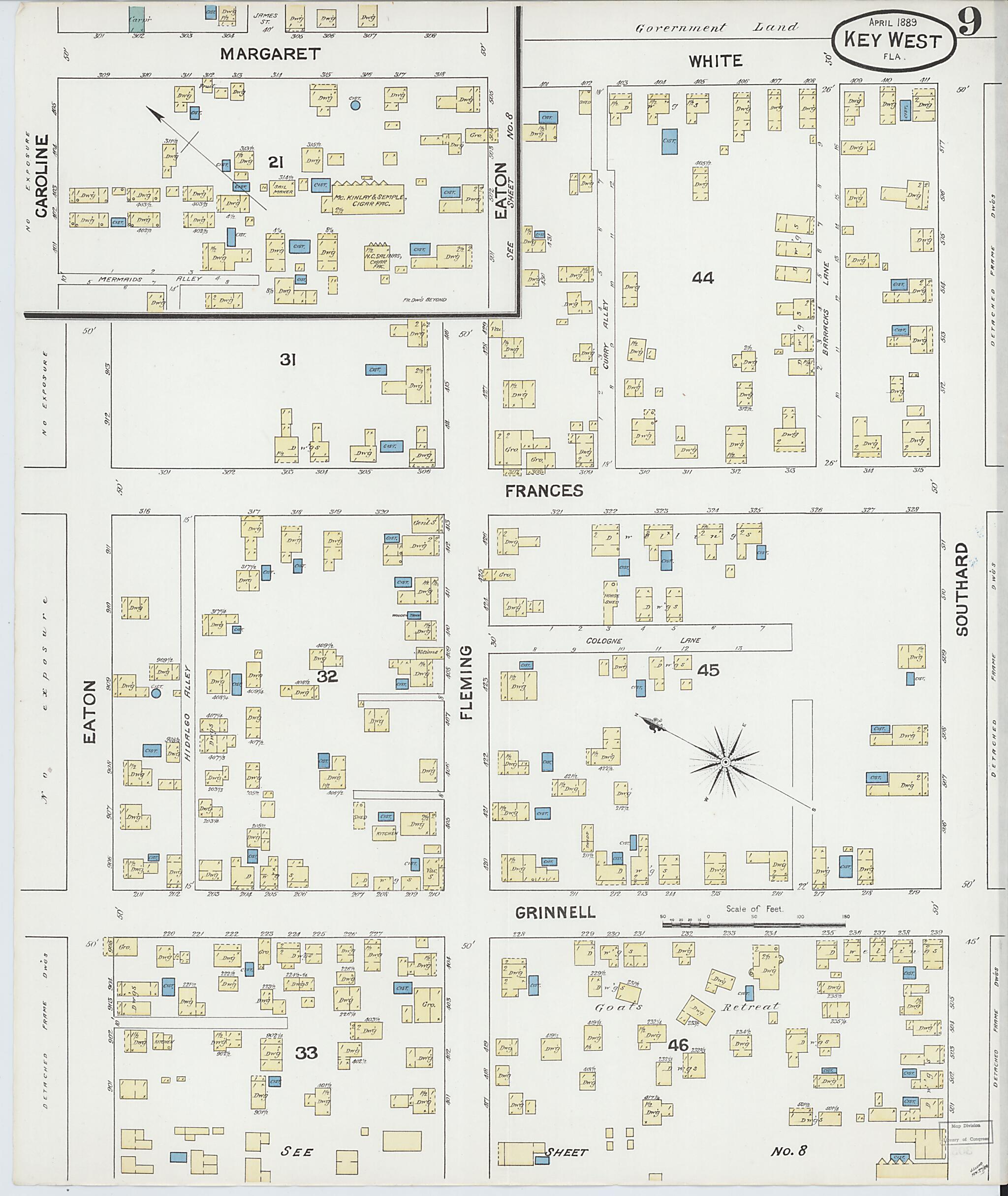 This old map of Key West, Monroe County, Florida was created by Sanborn Map Company in 1889