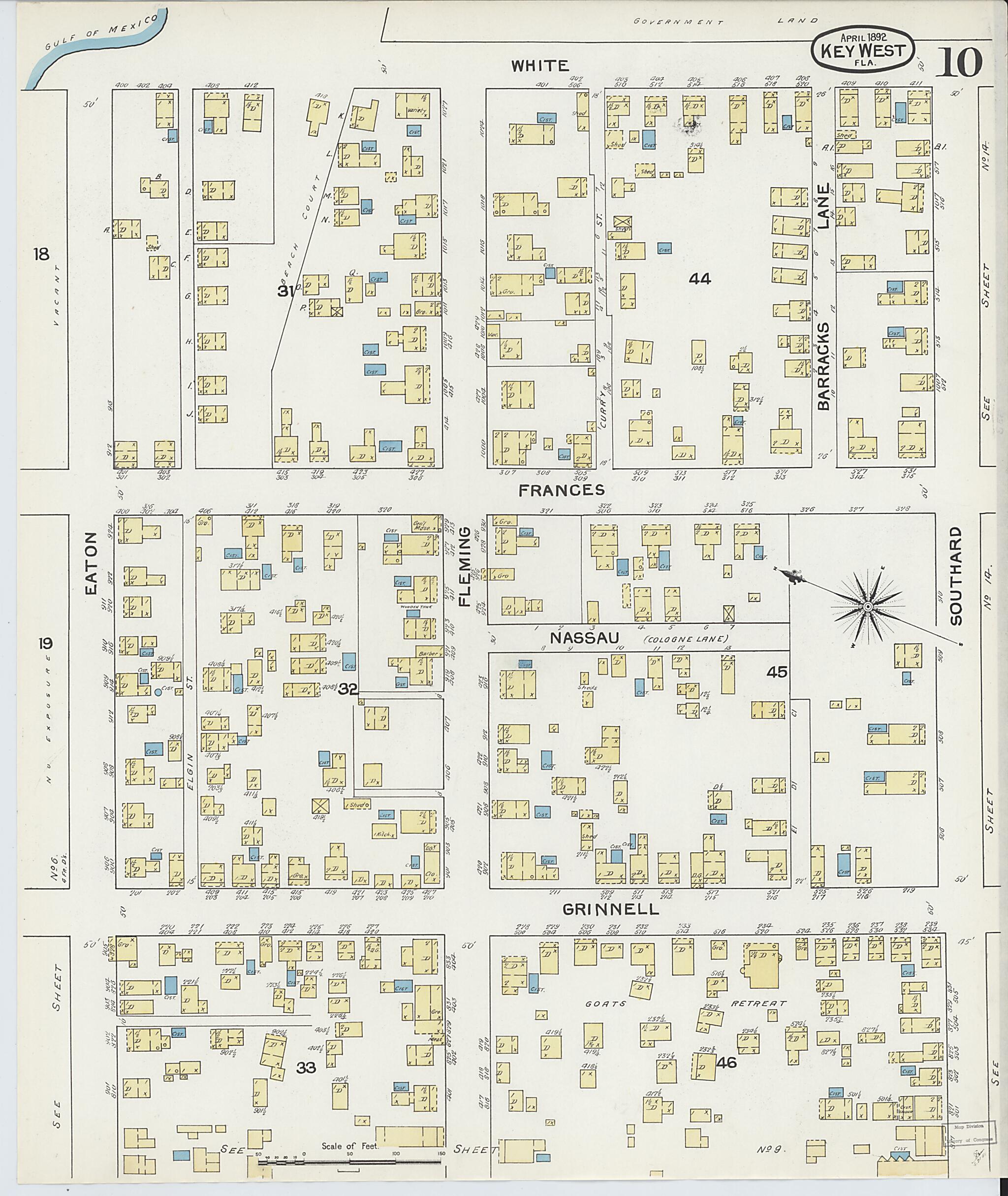 This old map of Key West, Monroe County, Florida was created by Sanborn Map Company in 1892