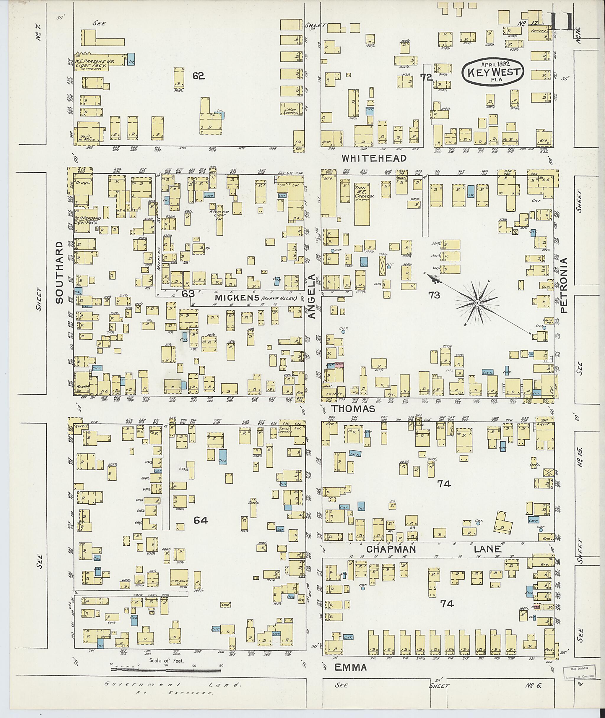 This old map of Key West, Monroe County, Florida was created by Sanborn Map Company in 1892