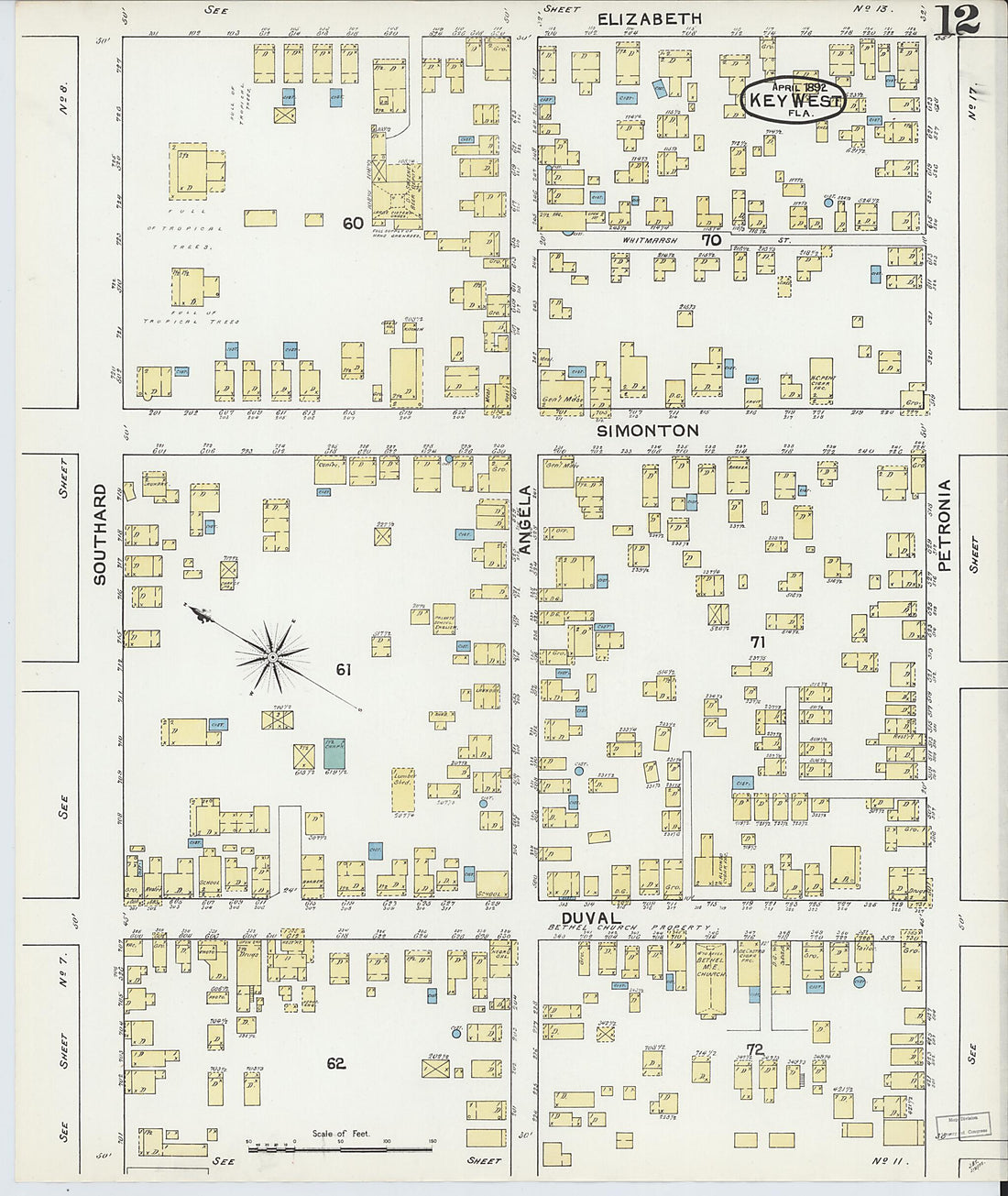 This old map of Key West, Monroe County, Florida was created by Sanborn Map Company in 1892