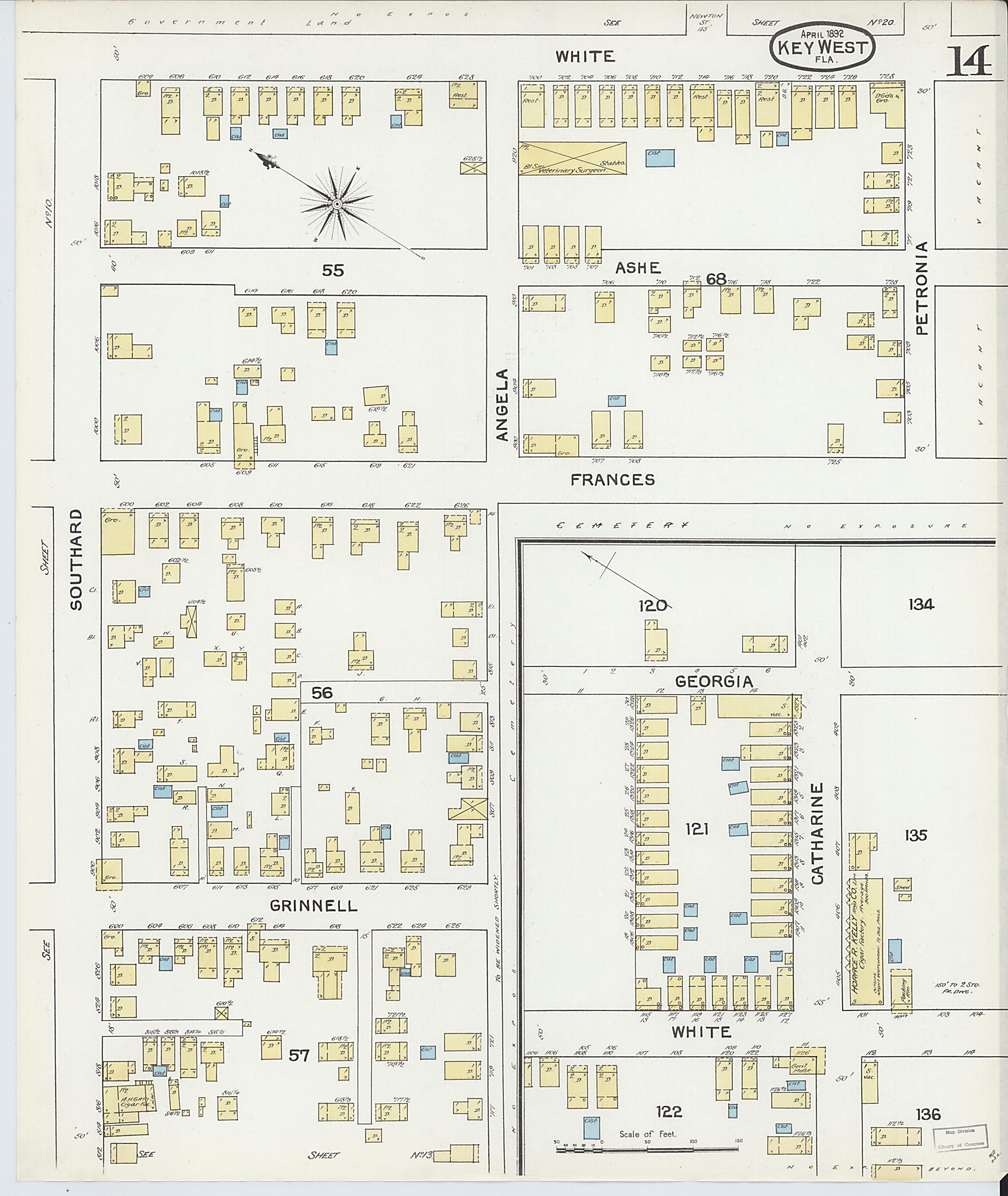 This old map of Key West, Monroe County, Florida was created by Sanborn Map Company in 1892