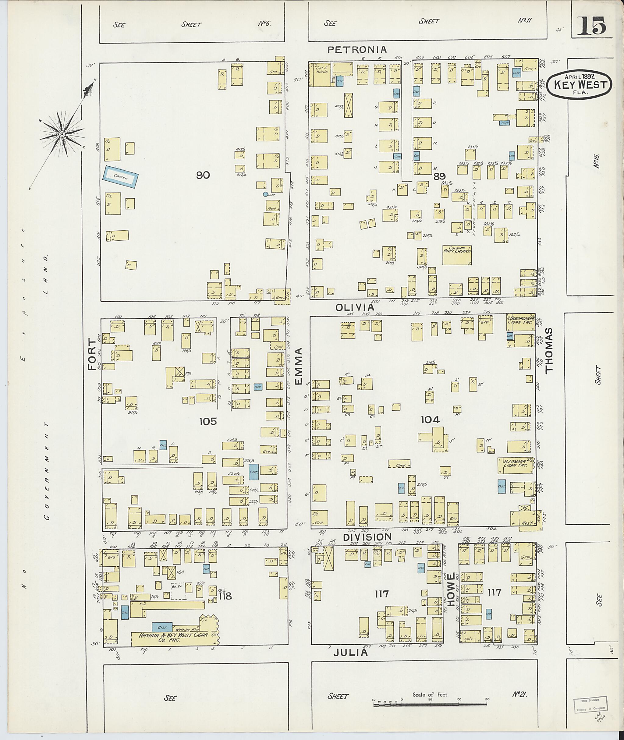 This old map of Key West, Monroe County, Florida was created by Sanborn Map Company in 1892