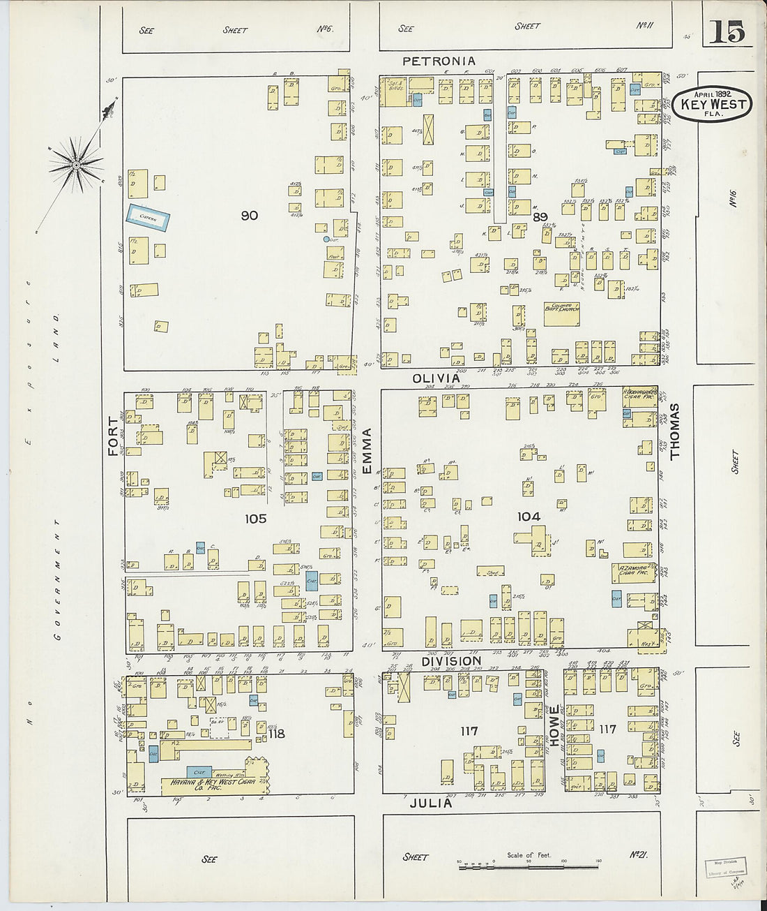 This old map of Key West, Monroe County, Florida was created by Sanborn Map Company in 1892