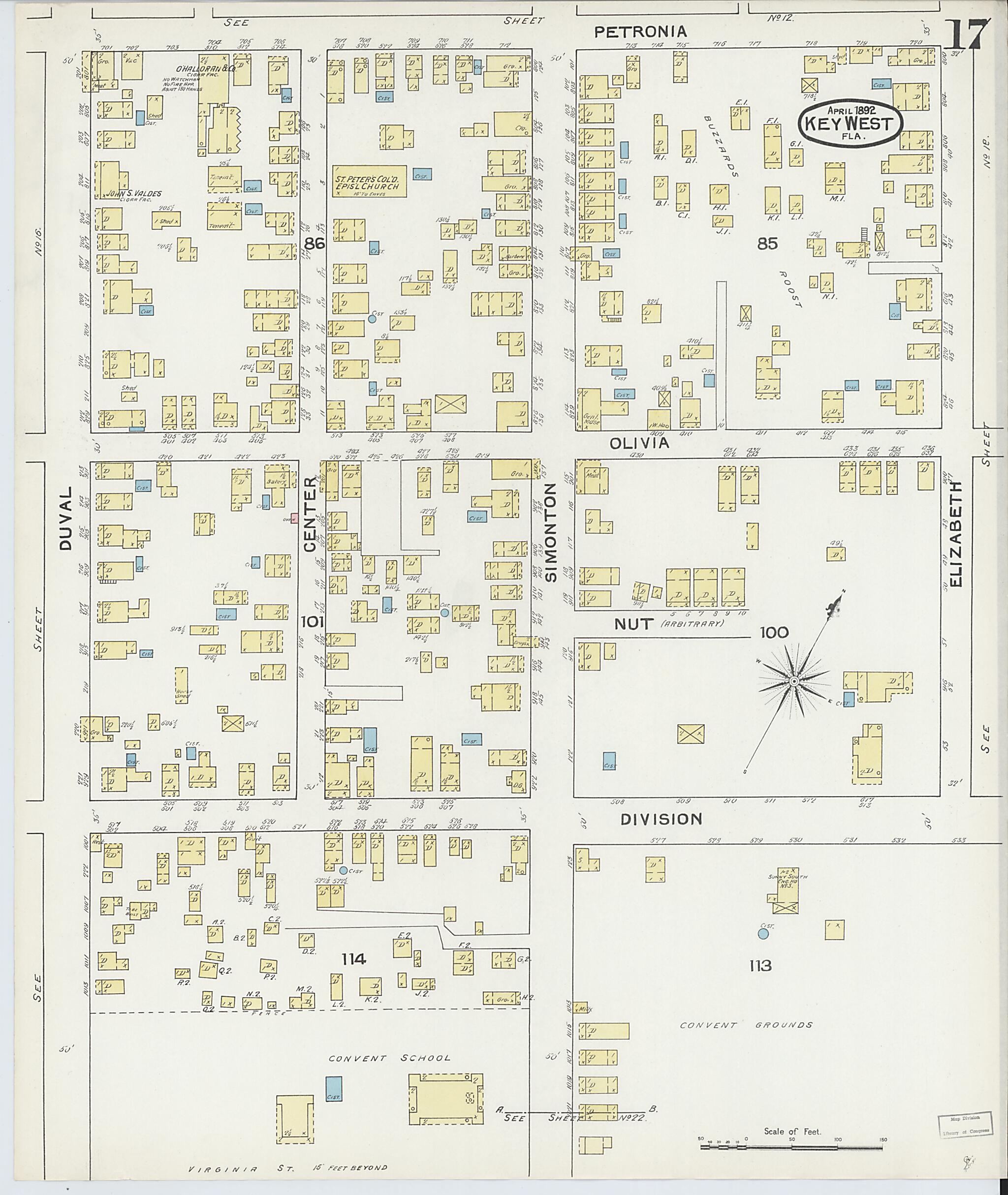 This old map of Key West, Monroe County, Florida was created by Sanborn Map Company in 1892