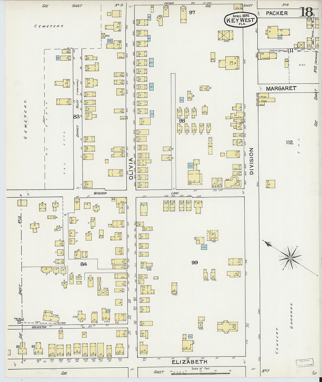 This old map of Key West, Monroe County, Florida was created by Sanborn Map Company in 1892