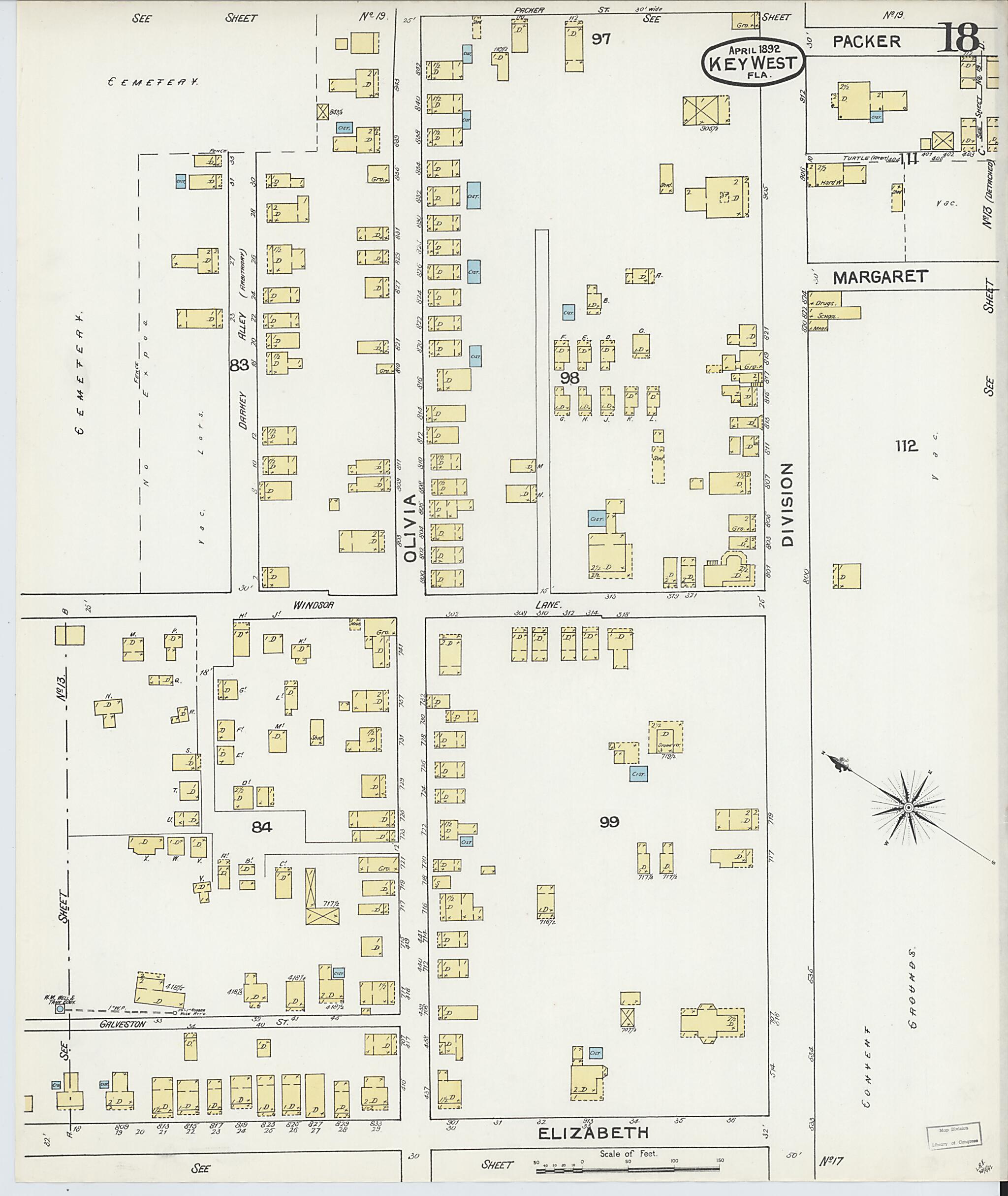 This old map of Key West, Monroe County, Florida was created by Sanborn Map Company in 1892