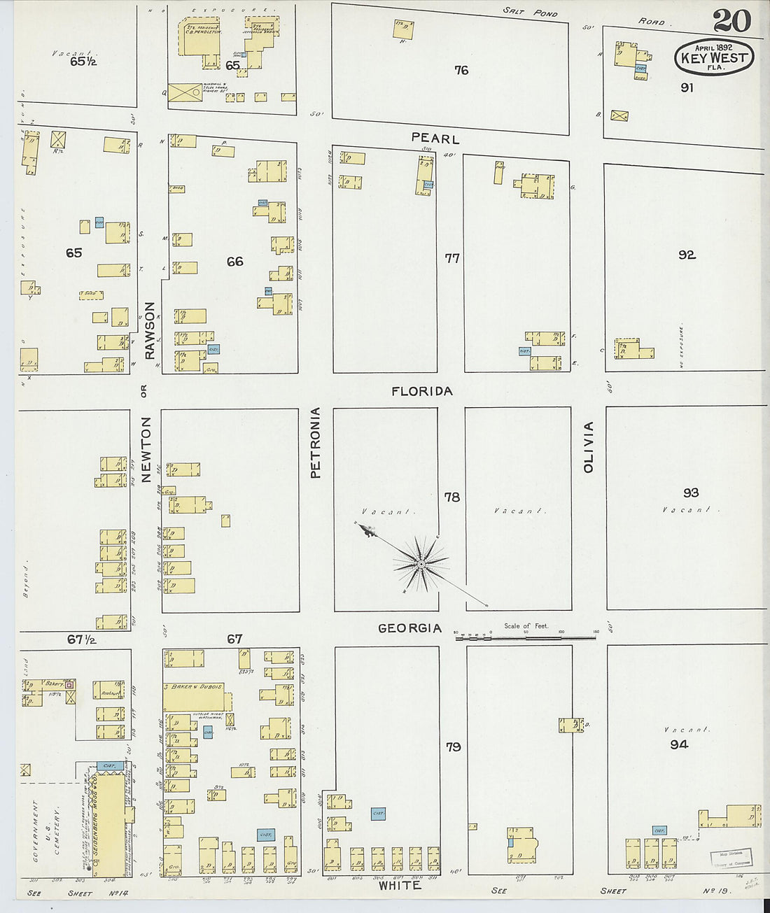 This old map of Key West, Monroe County, Florida was created by Sanborn Map Company in 1892