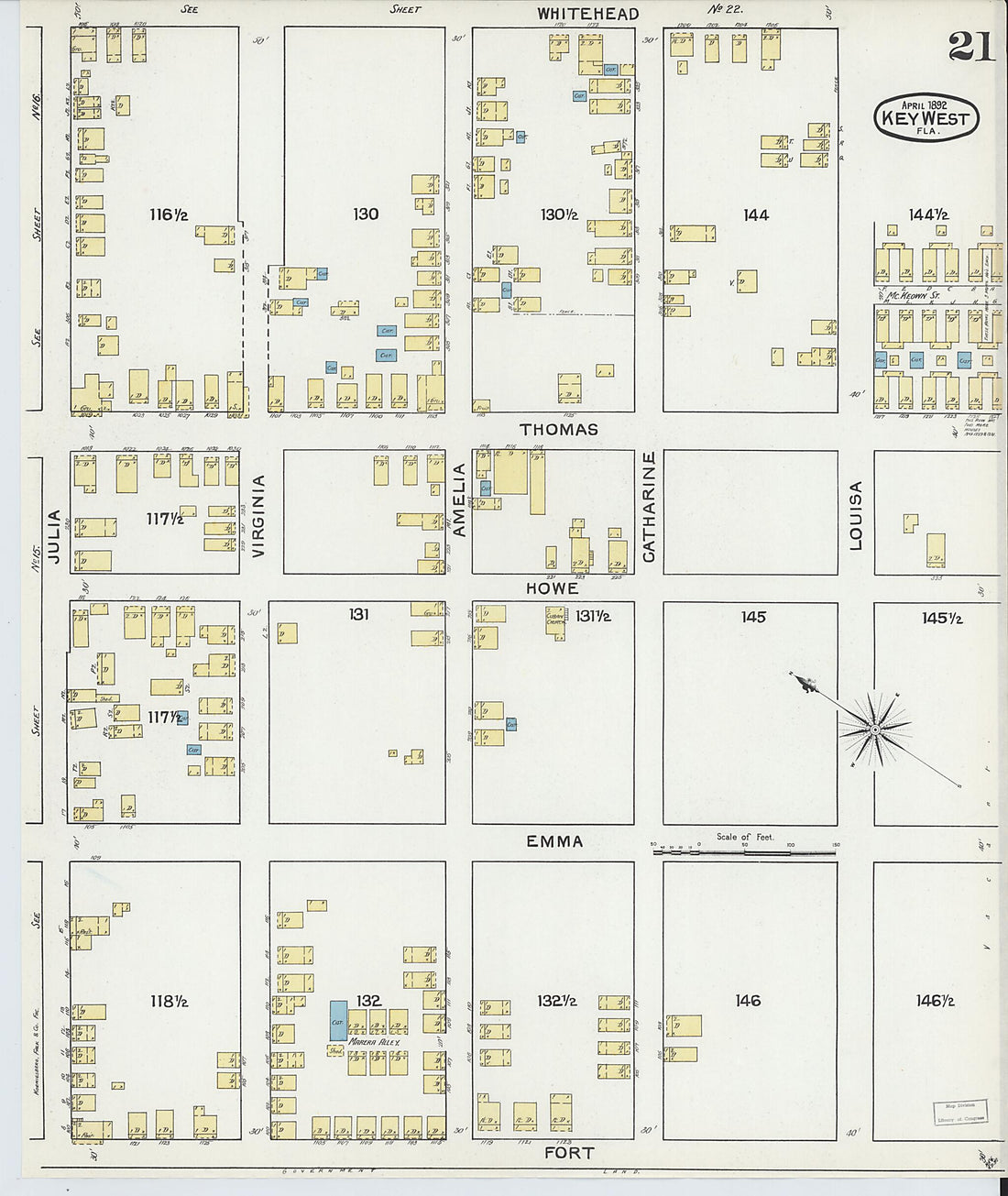 This old map of Key West, Monroe County, Florida was created by Sanborn Map Company in 1892