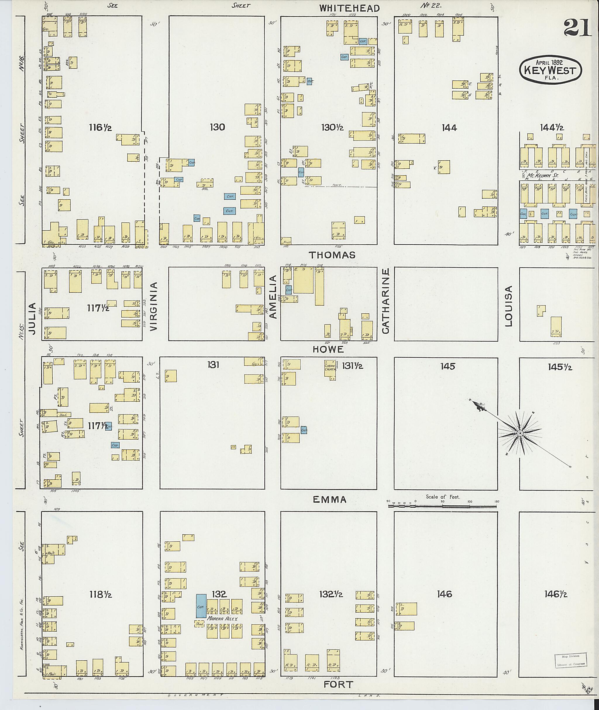 This old map of Key West, Monroe County, Florida was created by Sanborn Map Company in 1892