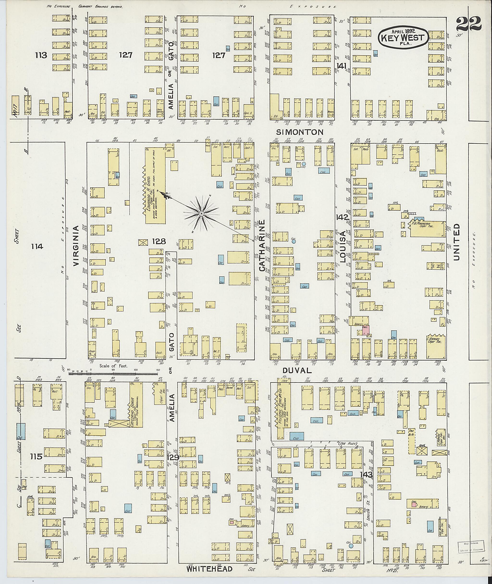 This old map of Key West, Monroe County, Florida was created by Sanborn Map Company in 1892