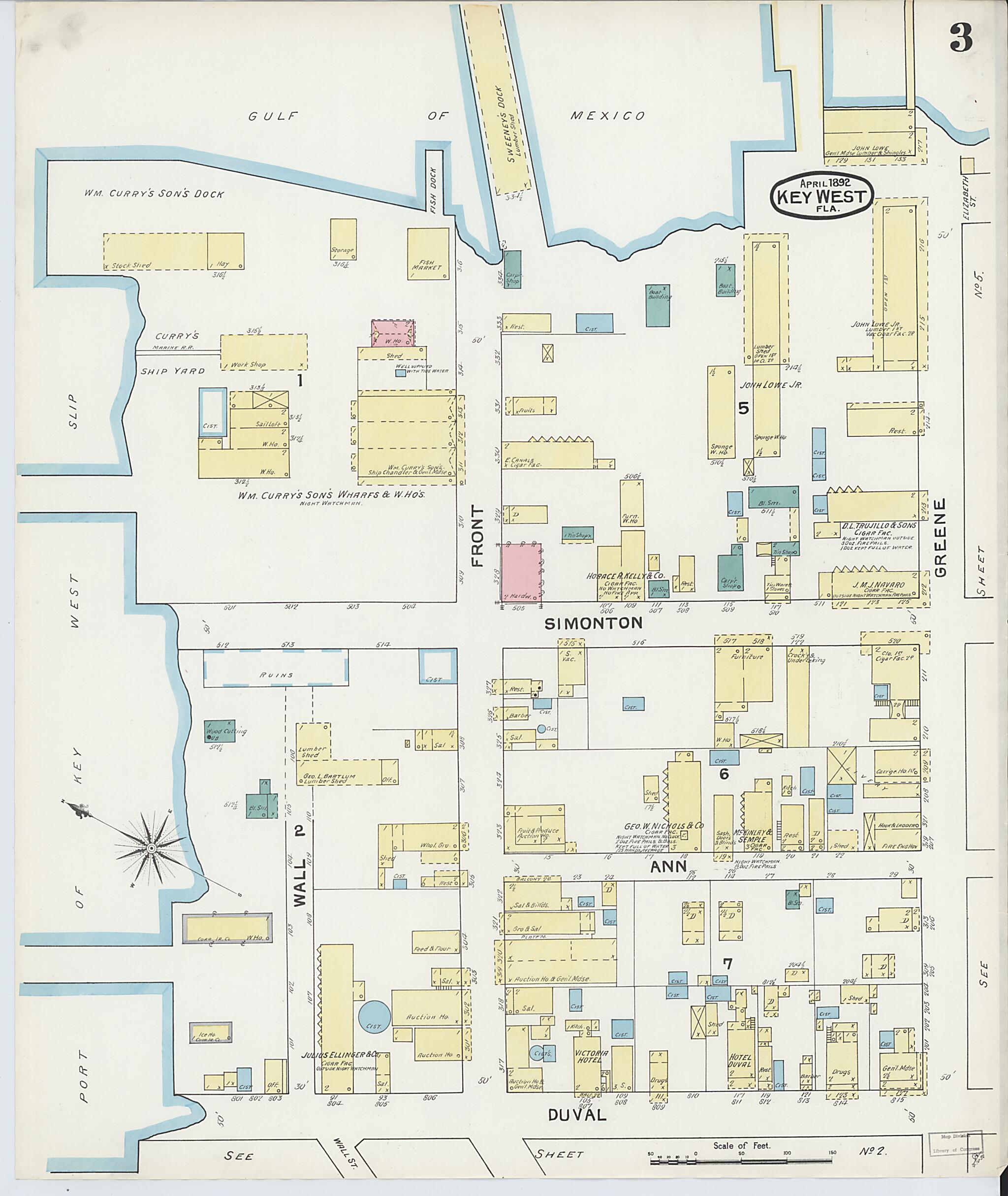 This old map of Key West, Monroe County, Florida was created by Sanborn Map Company in 1892