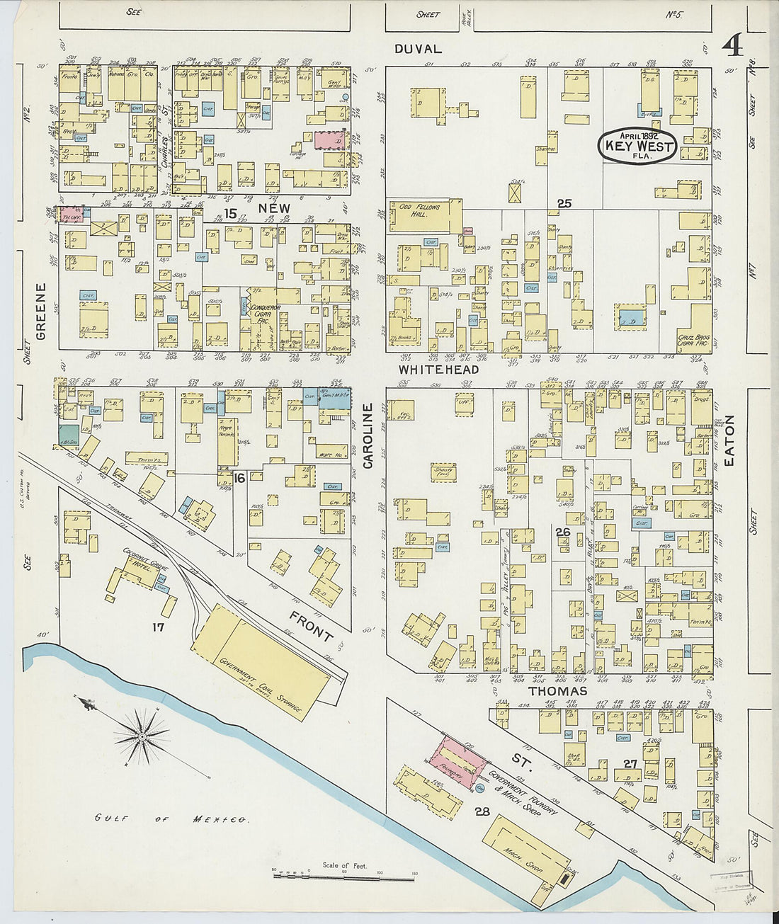 This old map of Key West, Monroe County, Florida was created by Sanborn Map Company in 1892