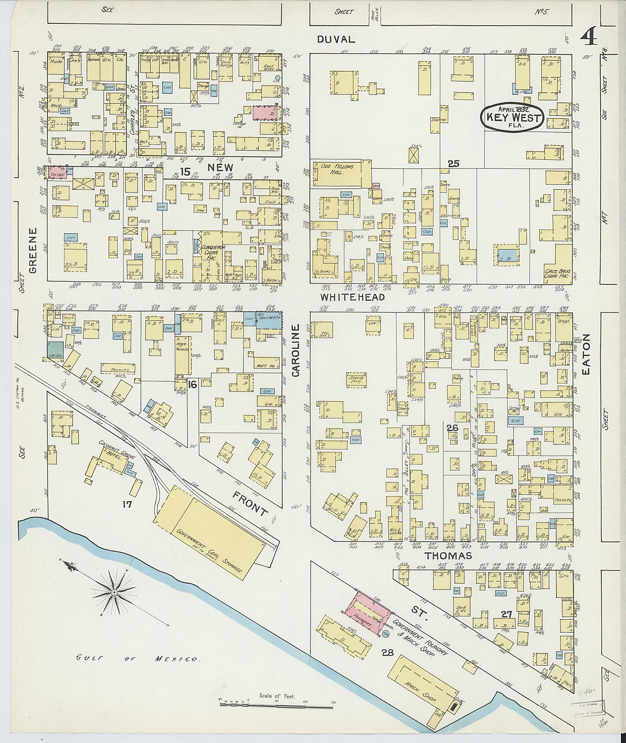 This old map of Key West, Monroe County, Florida was created by Sanborn Map Company in 1892