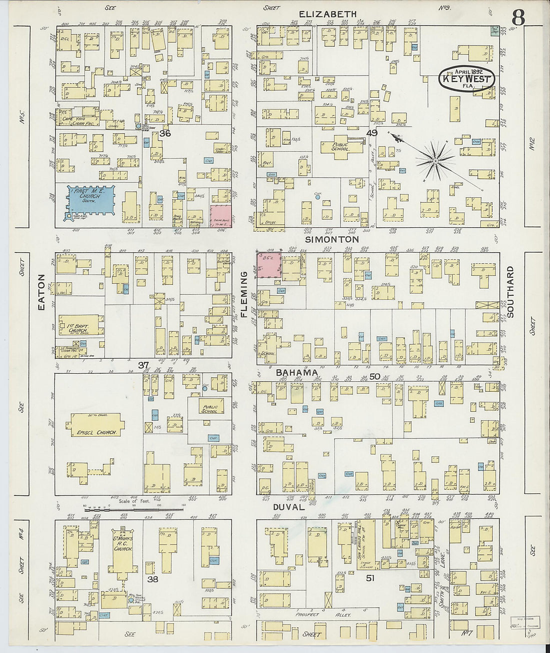 This old map of Key West, Monroe County, Florida was created by Sanborn Map Company in 1892