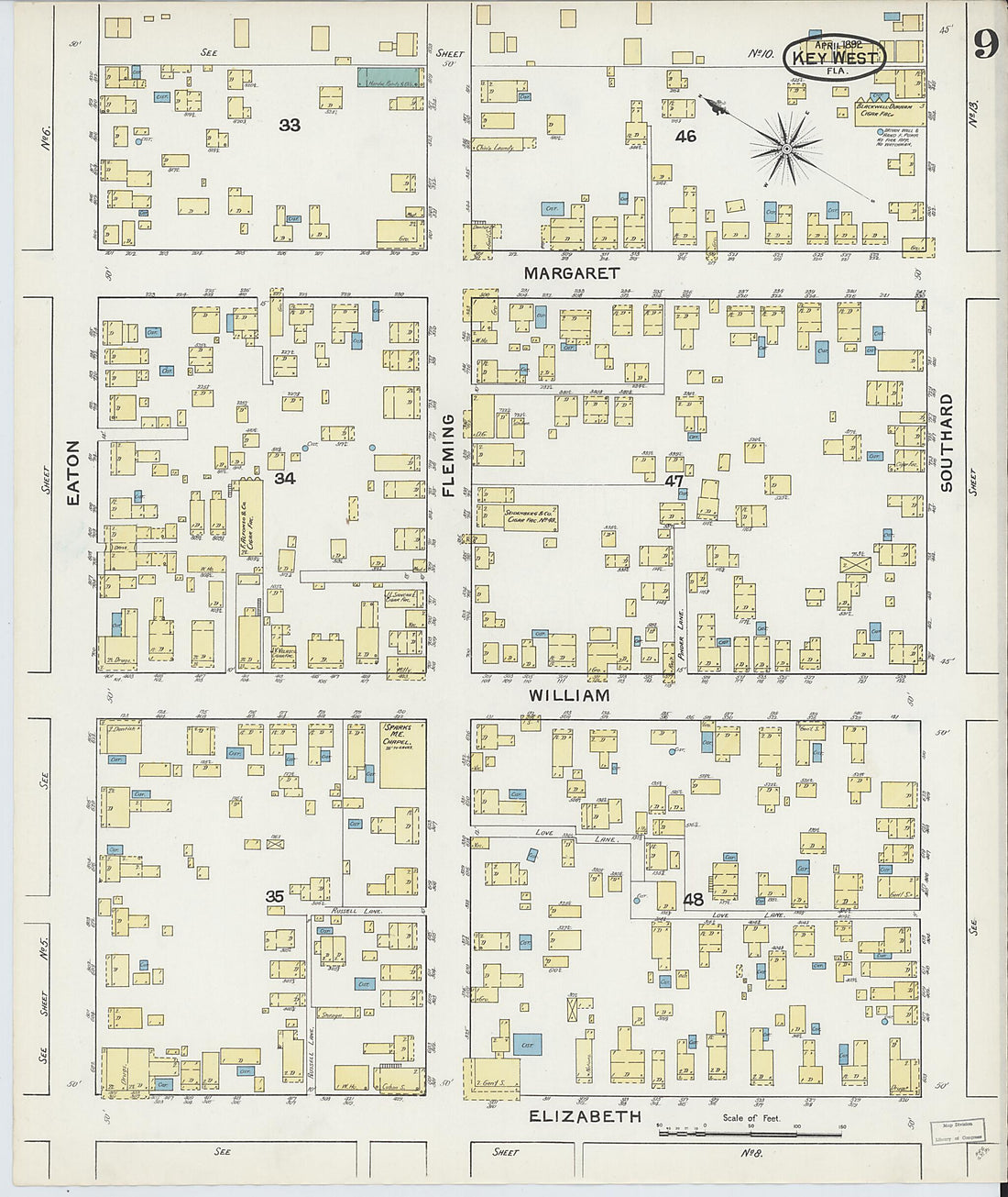 This old map of Key West, Monroe County, Florida was created by Sanborn Map Company in 1892