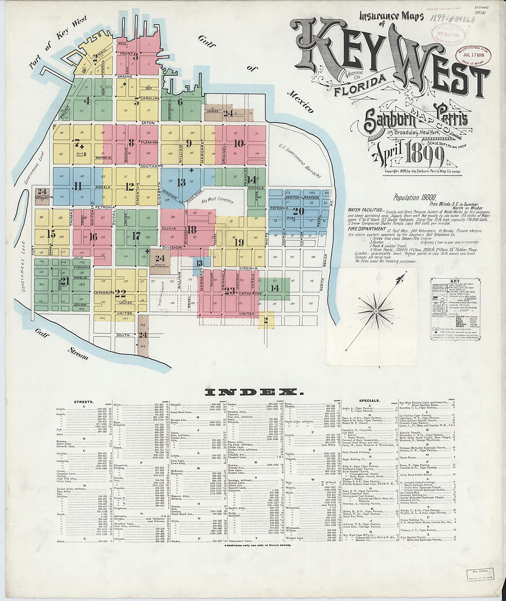This old map of Key West, Monroe County, Florida was created by Sanborn Map Company in 1899