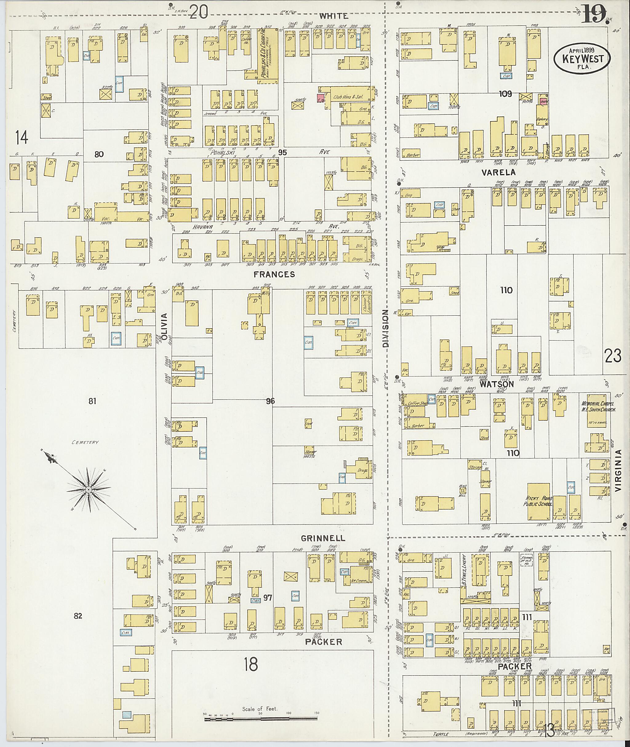 This old map of Key West, Monroe County, Florida was created by Sanborn Map Company in 1899